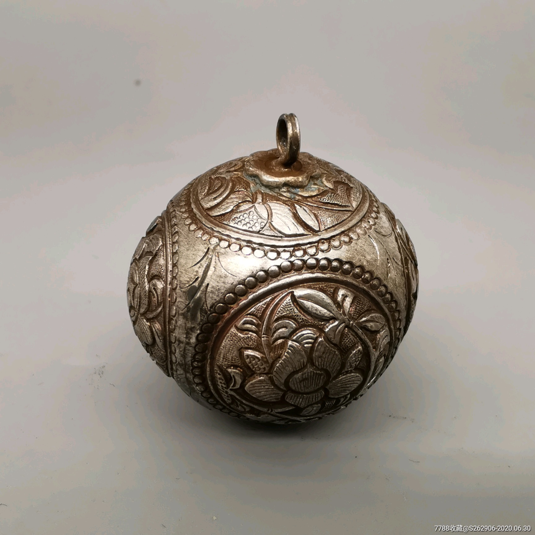 老银器银饰品纯银铃铛挂坠手工錾刻花卉吊坠挂件古典汉服配饰礼品