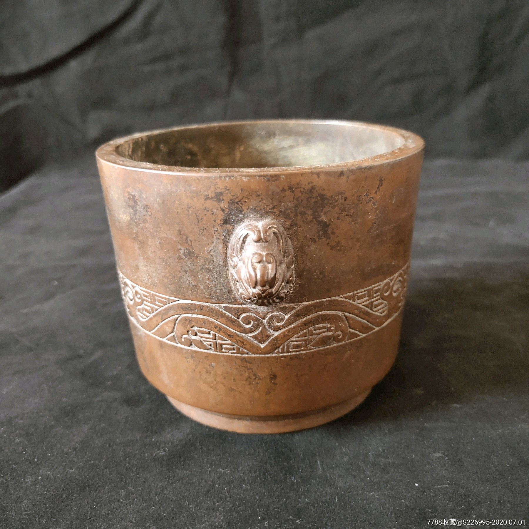 纯铜小兽耳筒炉铜香炉重790克