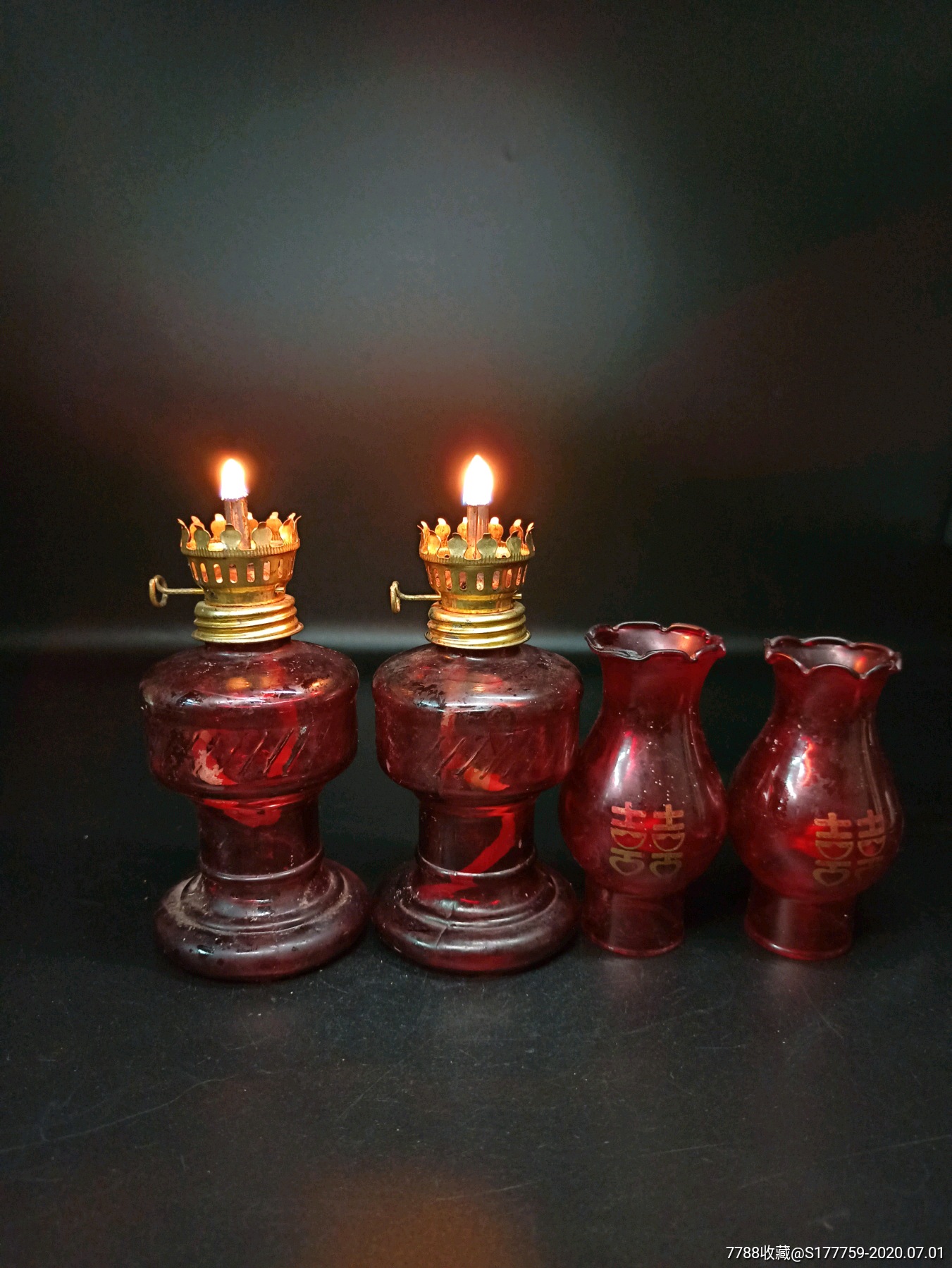 八十年代红红火火煤油灯一对全品一般各地都有这样风俗结婚过年和迁