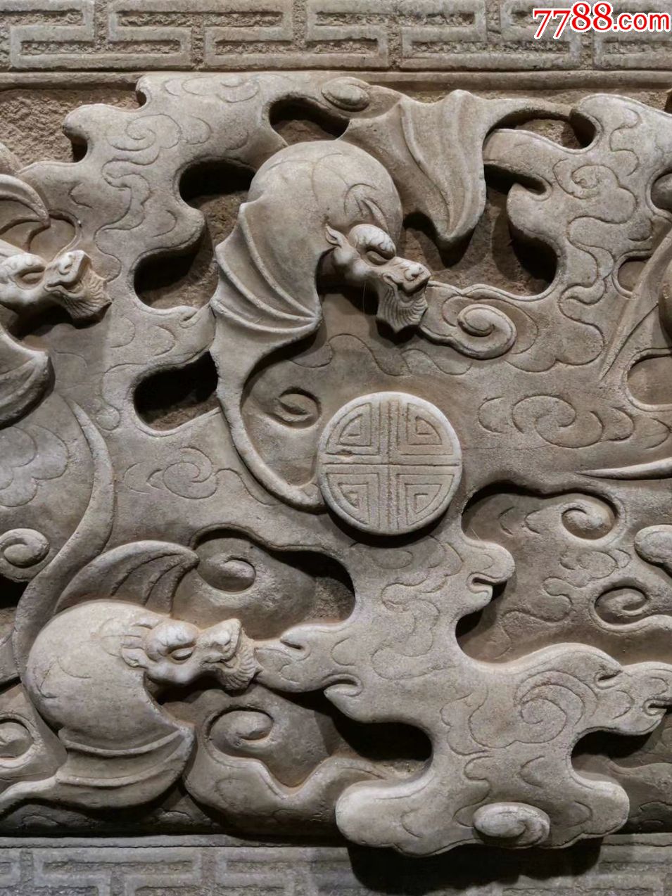 精美高浮雕汉白玉五福捧寿石板