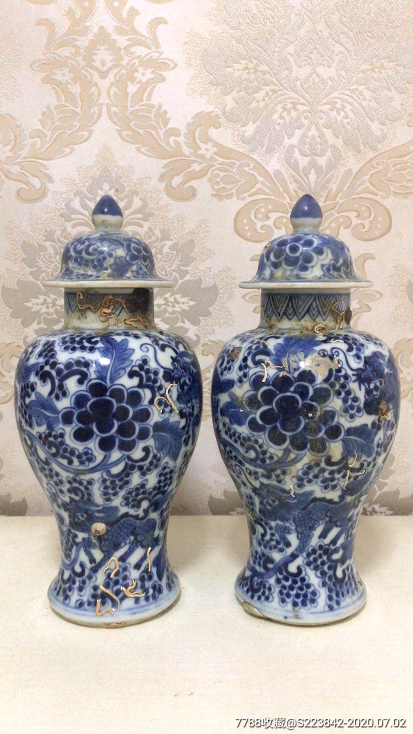 越南海捞出水清康熙青花麒麟纹将军罐一对_青花瓷_第2张_7788瓷器