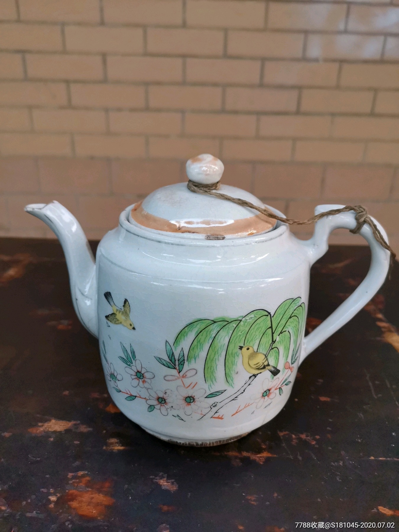 民国时期柳荫小鸟花卉壶一把_茶壶【甩手掌柜】_第1张_7788瓷器