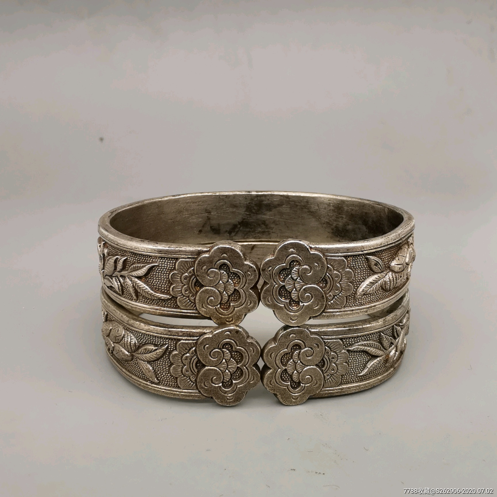 刻花老银手镯老银器纯手工錾刻首饰怀旧佩饰品