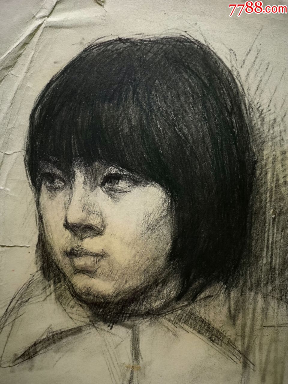 80年代左右人像素描画稿原作《女青年肖像》等5张合售