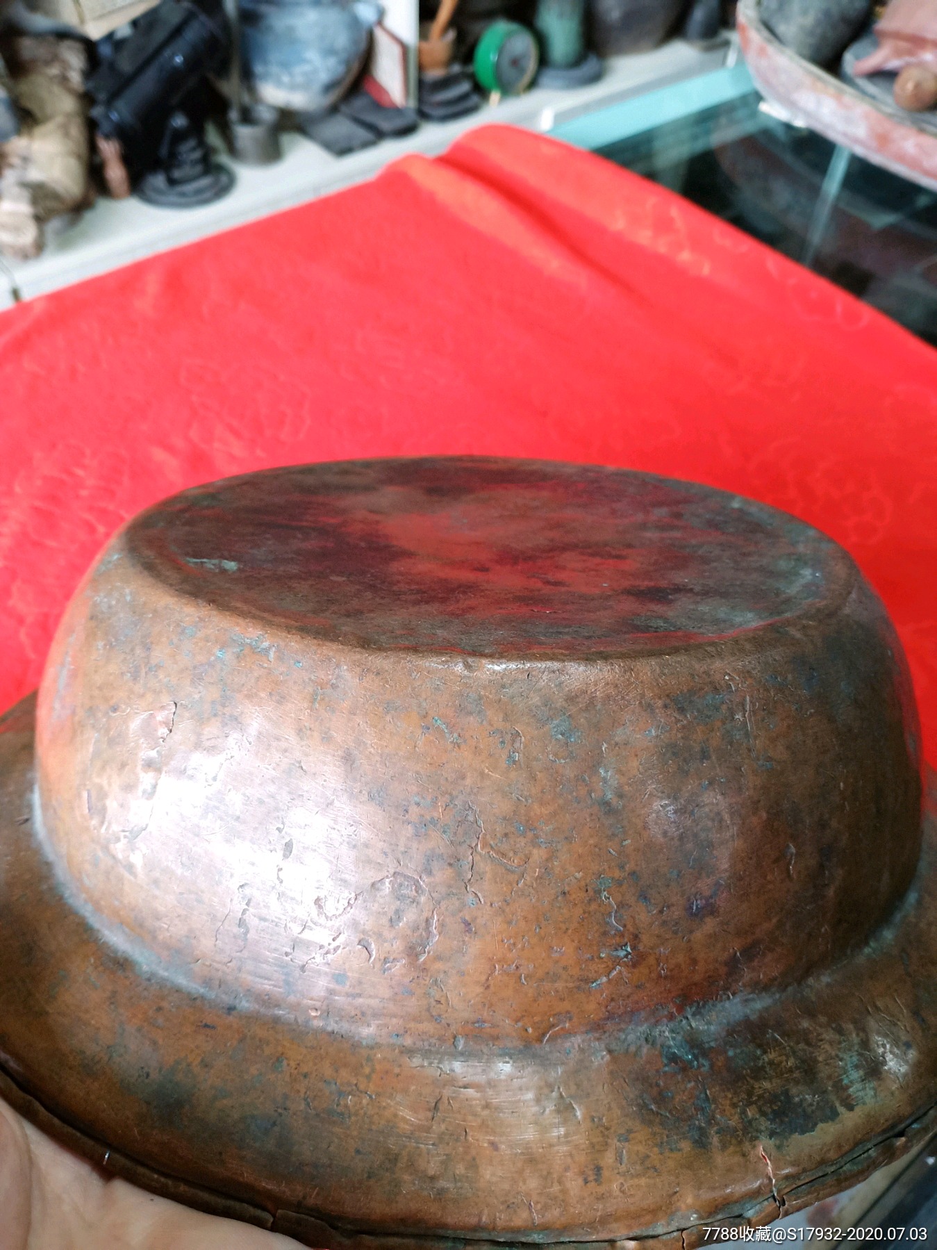 民国云南手工紫铜大铜盆,厚重,包浆皮壳老辣