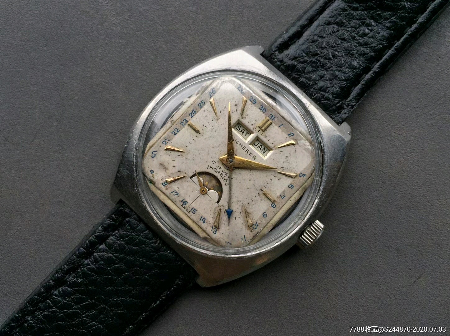 古董宝齐莱月相表瑞士表手卷表手动表老瑞士赔钱出,不讲价了