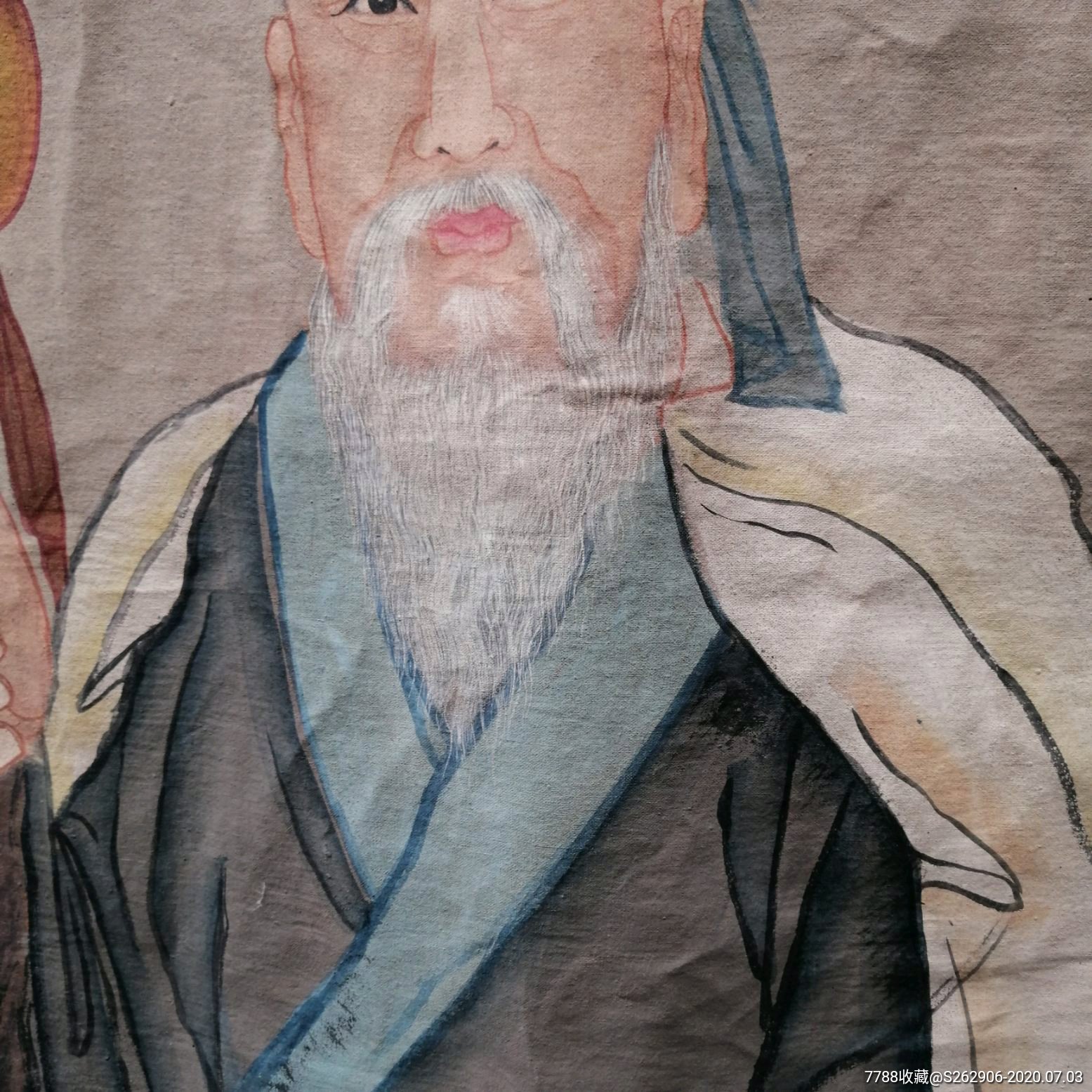 清代布画药王孙思邈画像中医文化收藏医学名家肖像画国画诗文人物