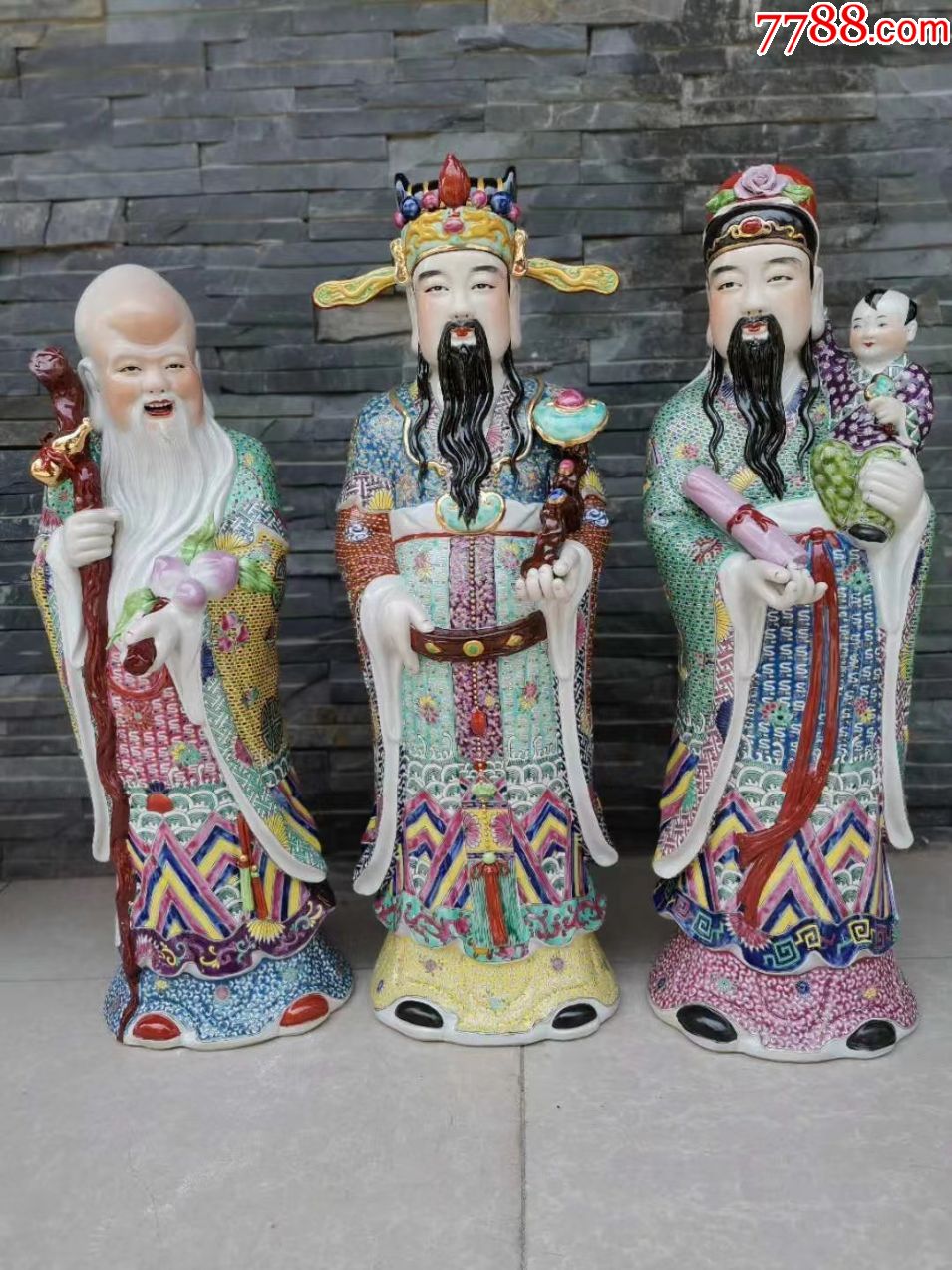 70公分完美老景德镇福禄寿三星雕塑象征幸福吉利长寿