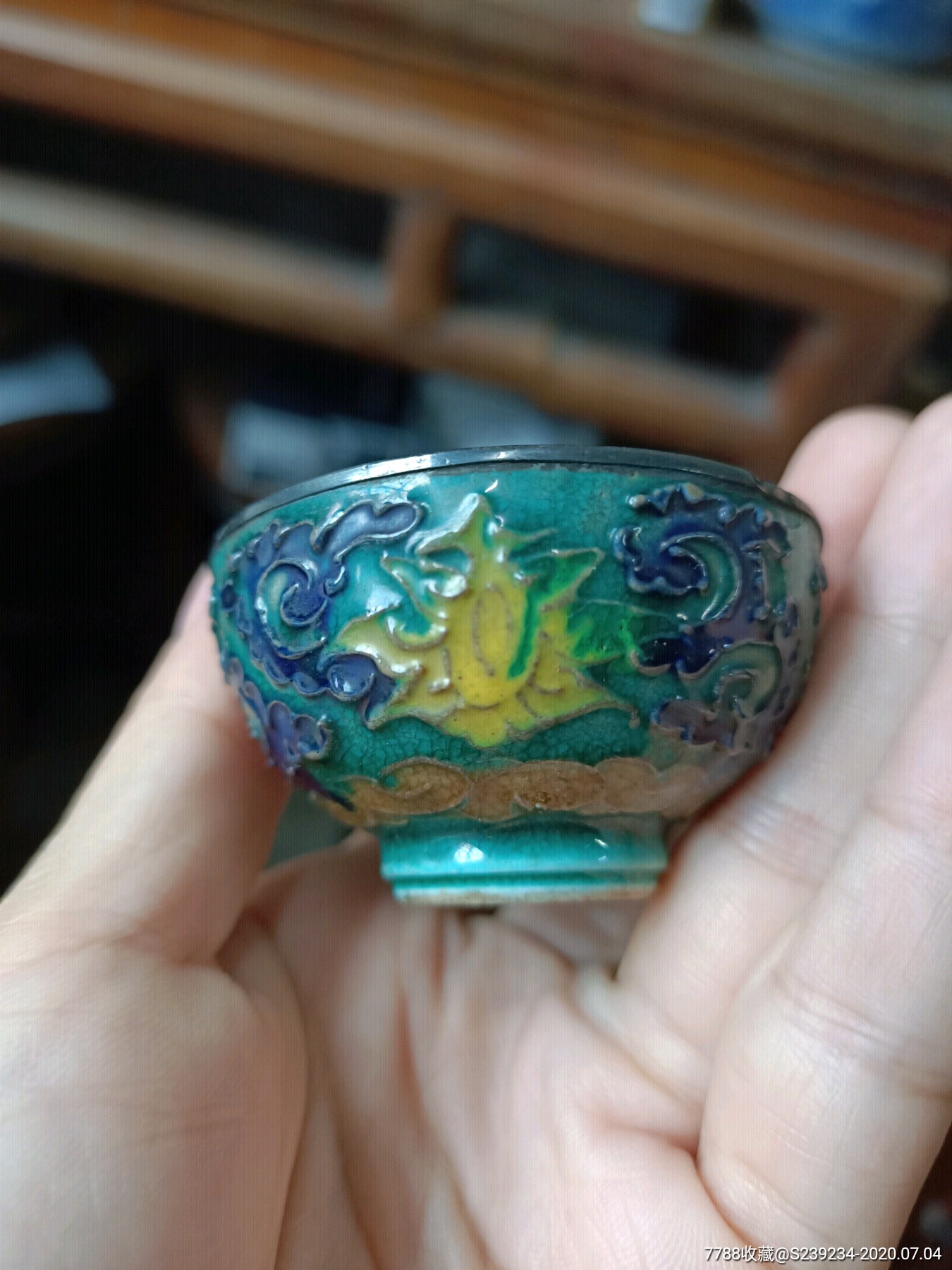 晚清民国老银器老银杯烤蓝烧蓝品茗杯茶杯酒杯