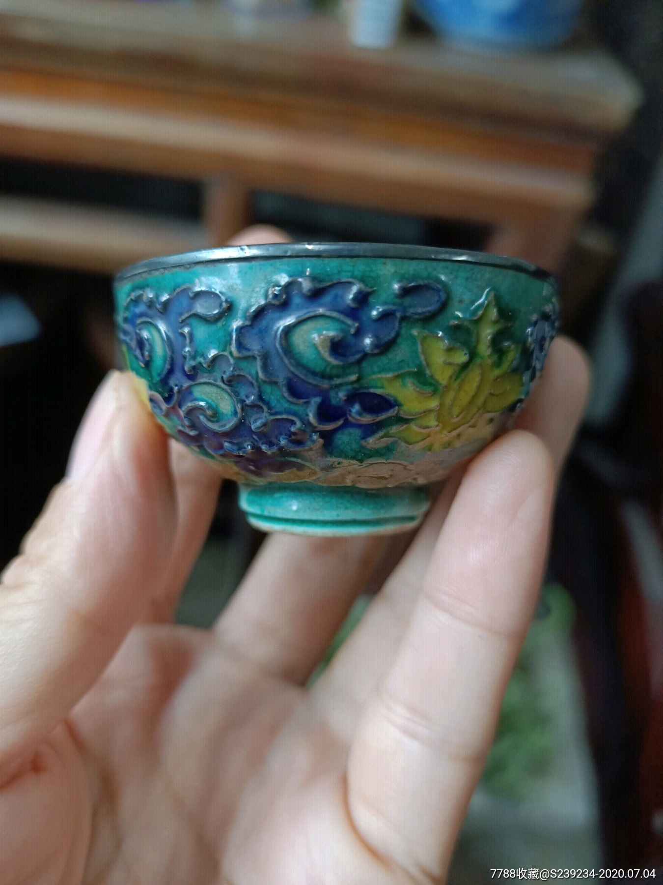 晚清民国老银器老银杯烤蓝烧蓝品茗杯茶杯酒杯