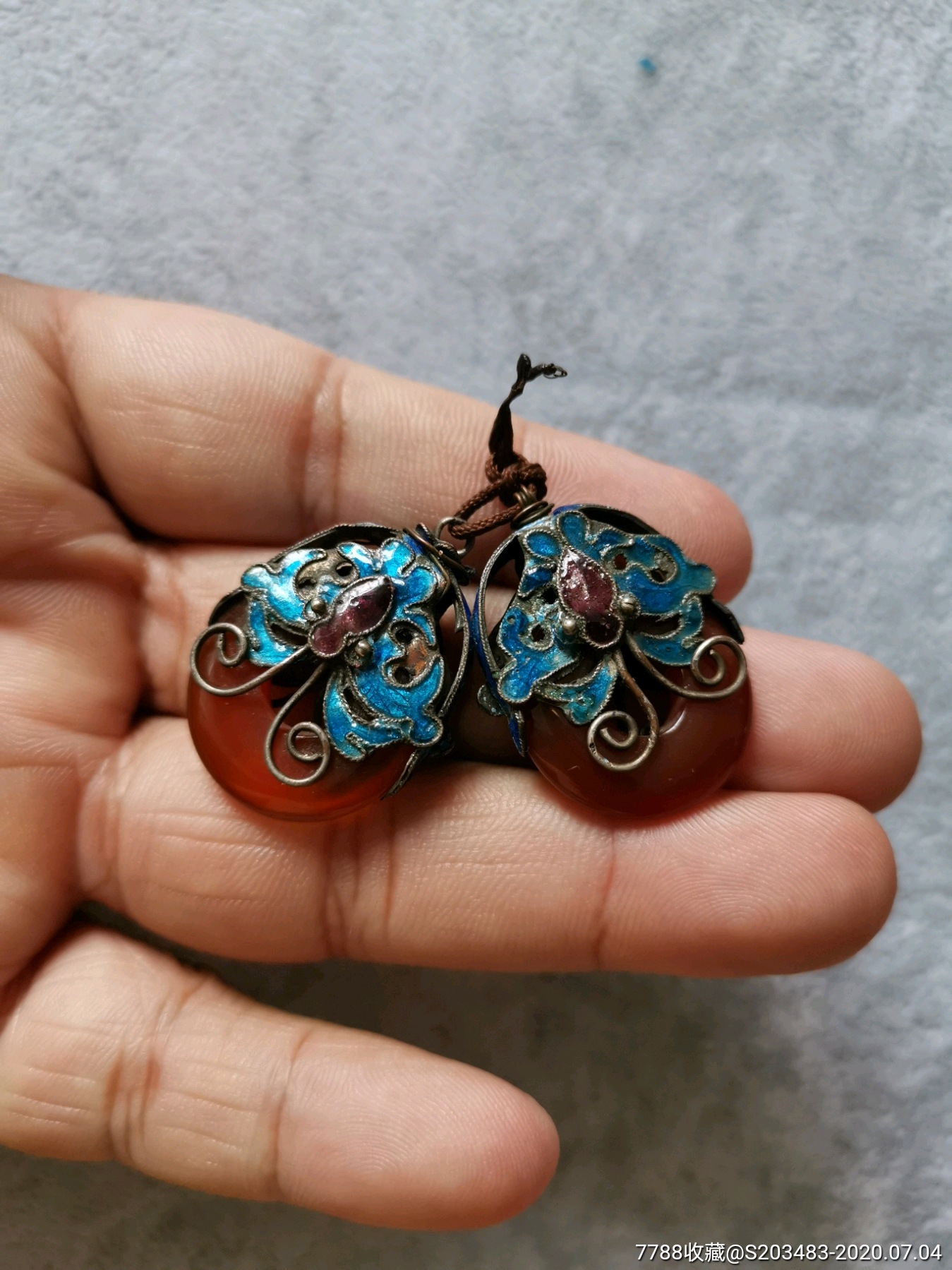 烤蓝镶嵌玛瑙吊坠挂件饰品老玛瑙