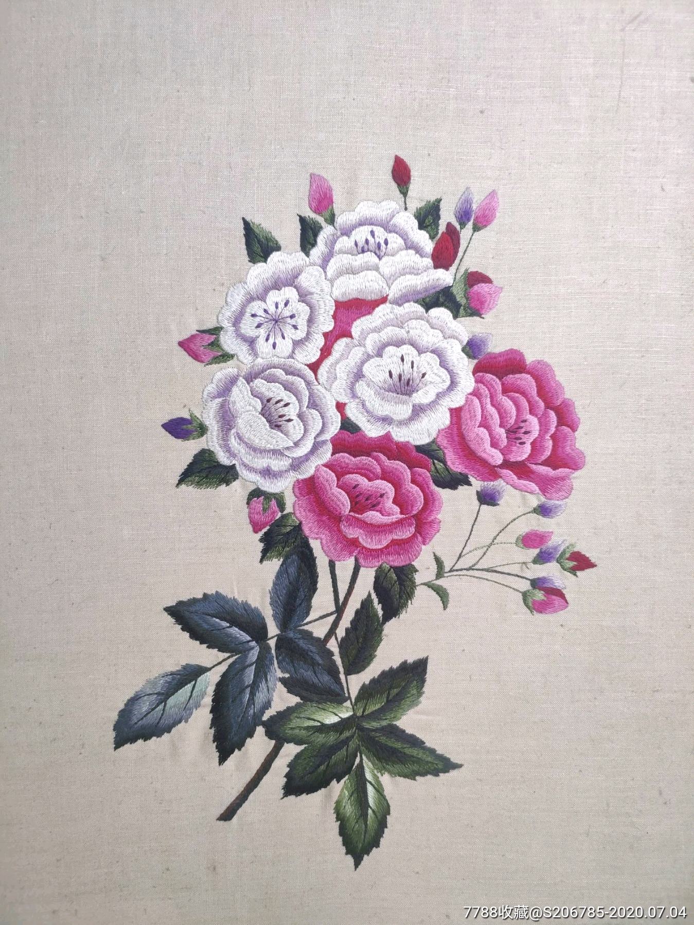 1528民国刺绣牡丹,绣工精湛,花开富贵,尺寸65?55厘米