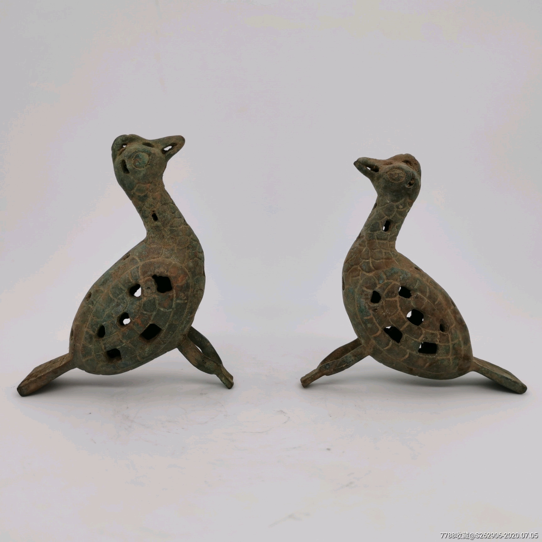 精美漂亮的两只铜鸟摆件古玩铜器