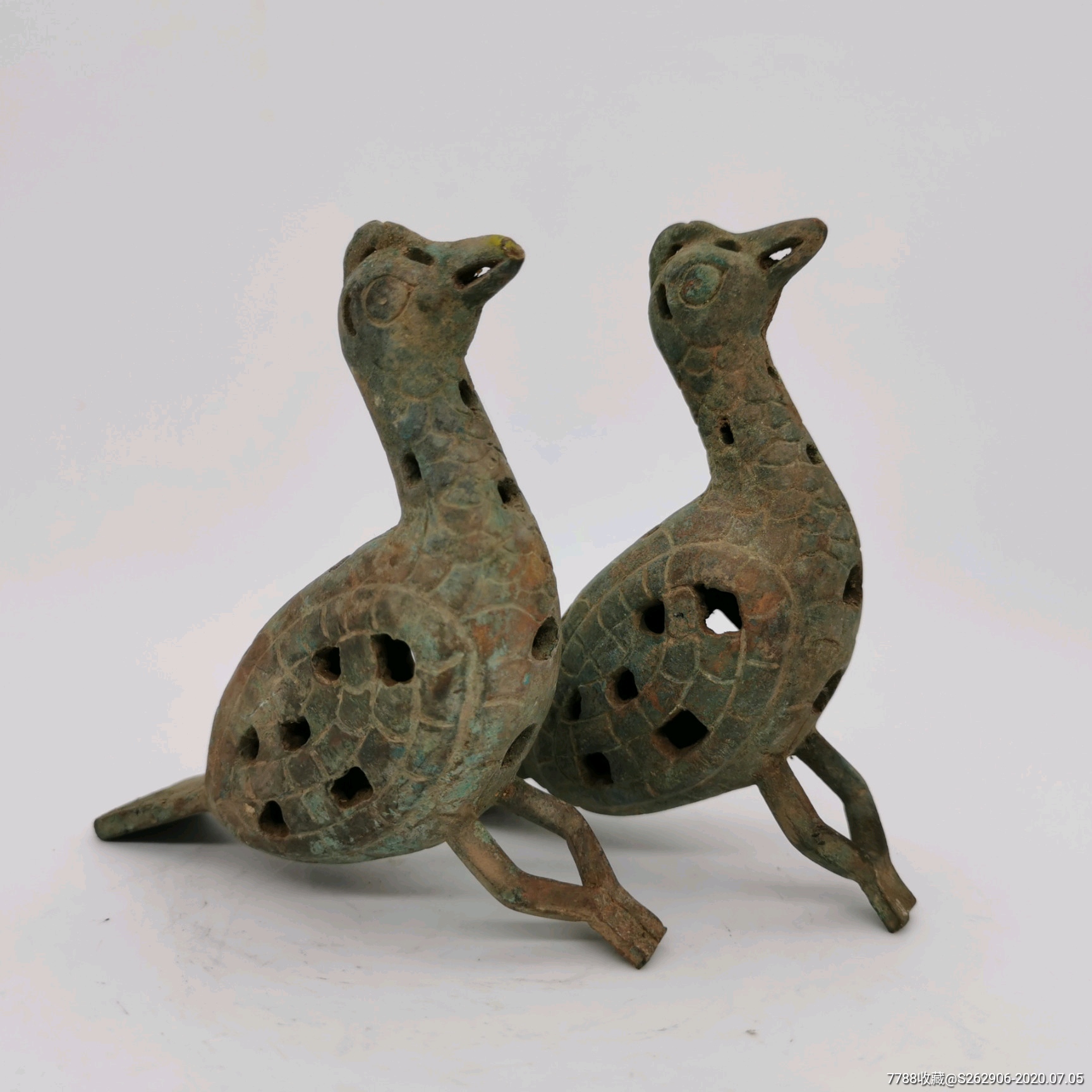 精美漂亮的两只铜鸟摆件古玩铜器