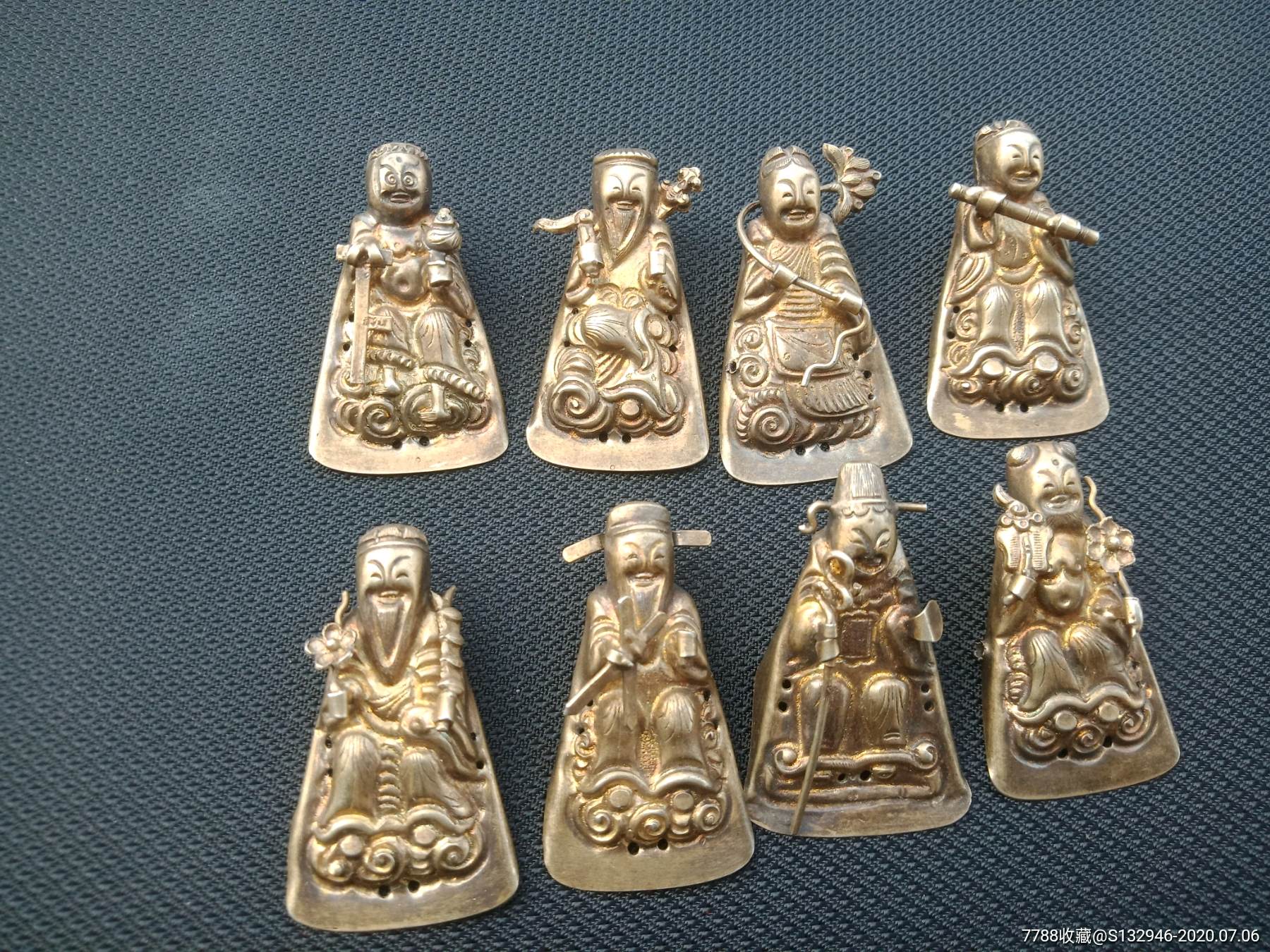清代民国极美品相八仙银帽花一套-其他银器-7788收藏