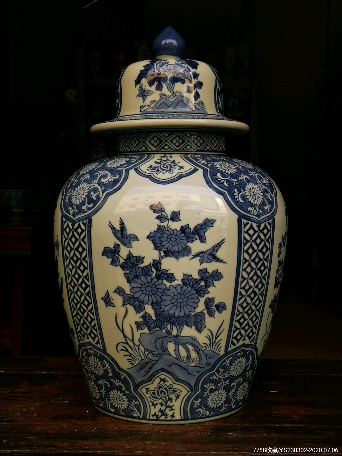 手绘青花瓷花鸟将军罐茶叶罐景德镇陶瓷器台面花瓶花器工艺品