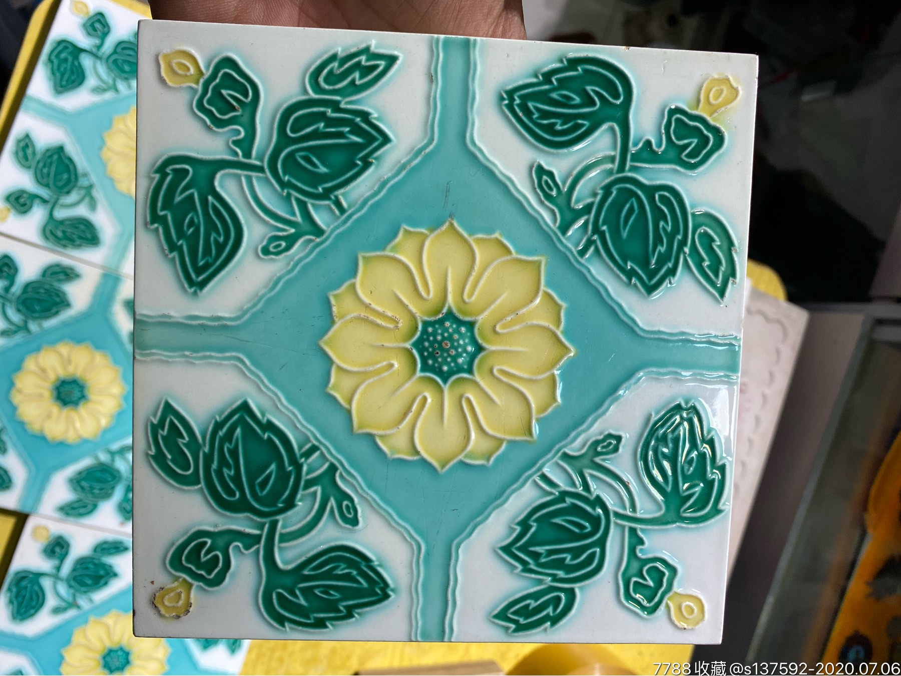 民国半鼓花瓷砖一组5个合售