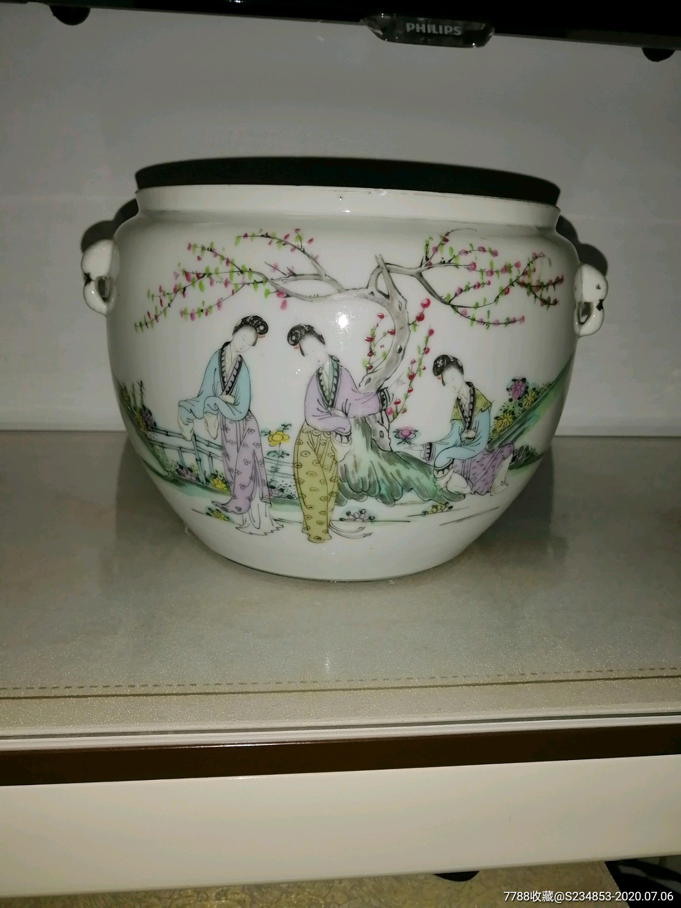 清代名家徐炳兴桃花美人中号粥罐_彩绘瓷/彩瓷_第1张_7788瓷器