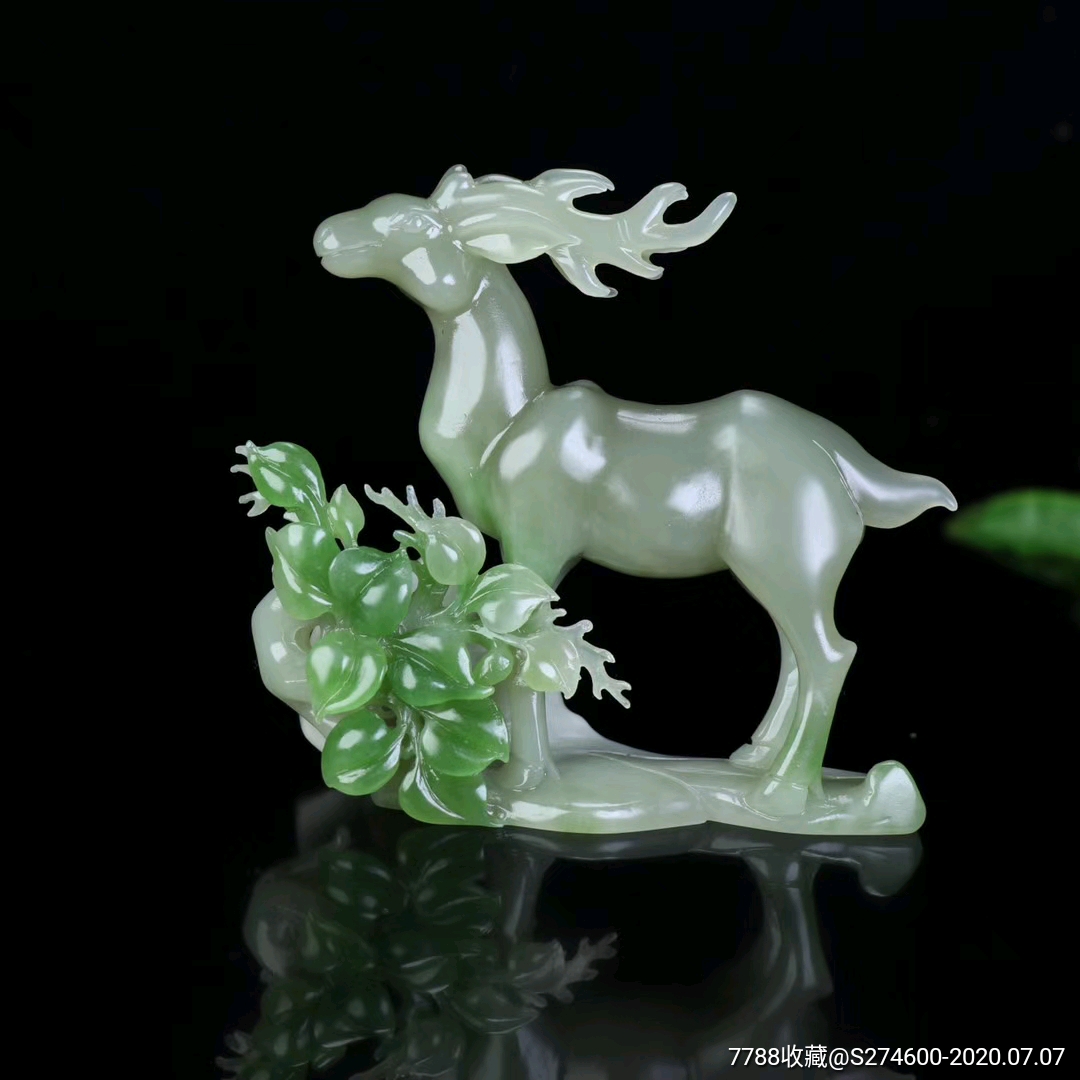 特价25800包邮和田玉带翠瑞鹿献福摆件,不可复制,土豪老板来