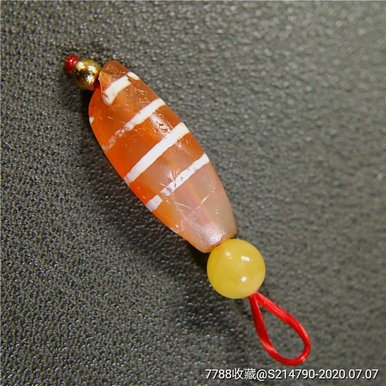 【特惠】藏传千年镶蚀红玉髓五线天珠长20mm,玛瑙至纯措思吊坠