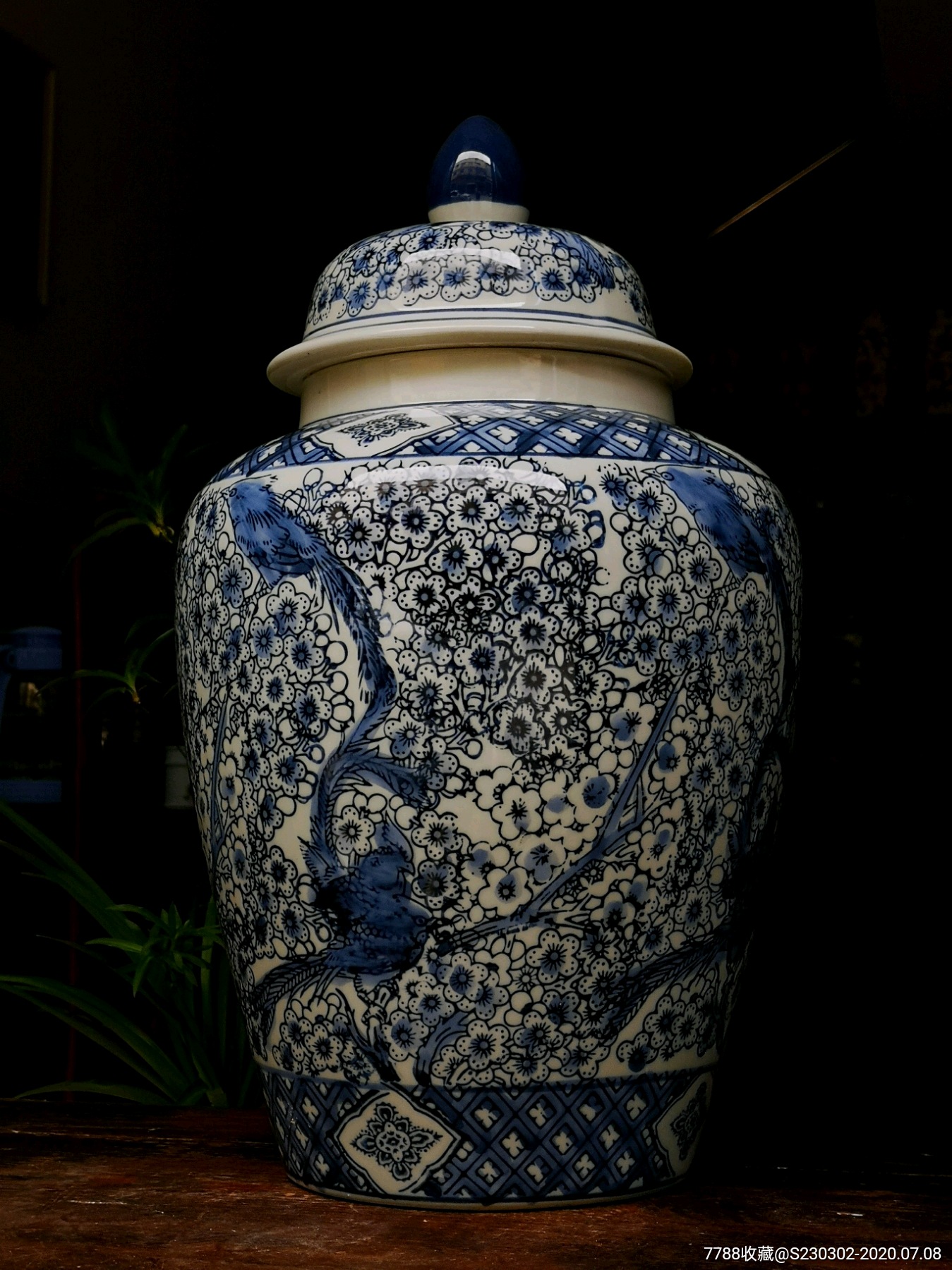 手绘青花瓷花鸟将军罐茶叶罐景德镇陶瓷器台面花瓶花器