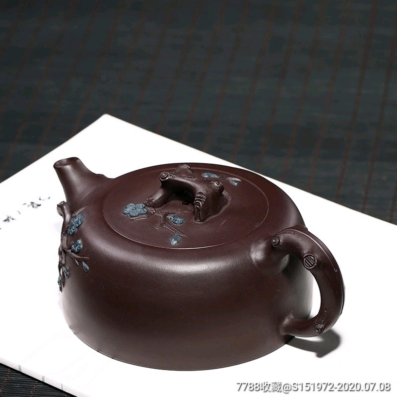 宜兴紫砂壶原矿紫泥常月红纯全手工梅花井栏壶手工贴花茶壶