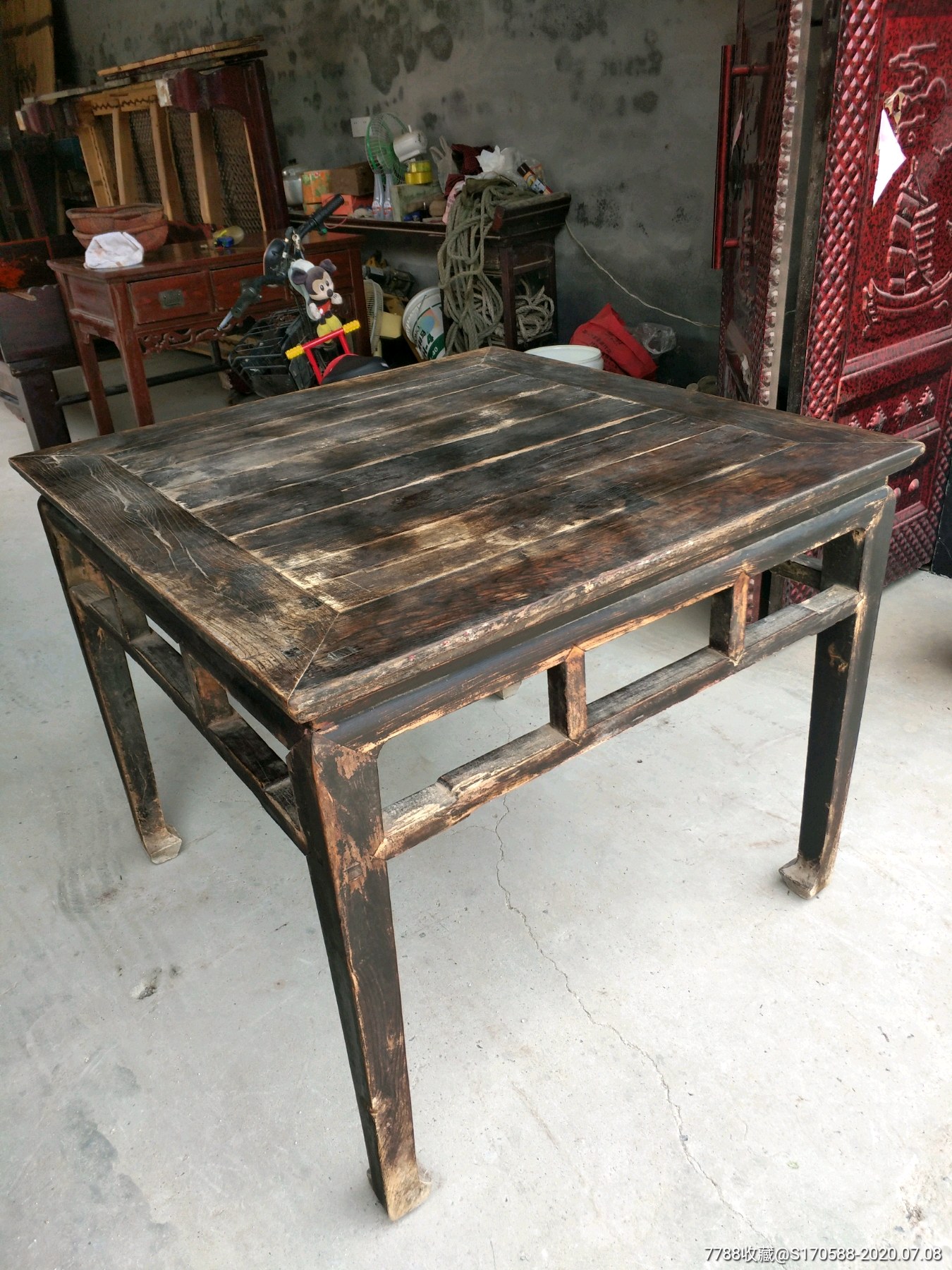 清中期槐木方桌,全品无修无松动,结实牢固