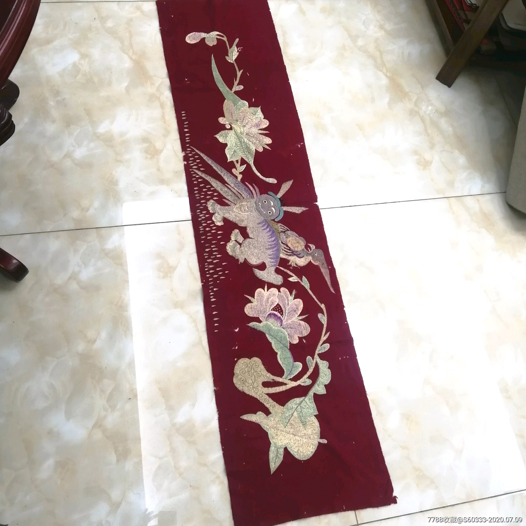 漂亮的民国动物刺绣长条画,老绣品画