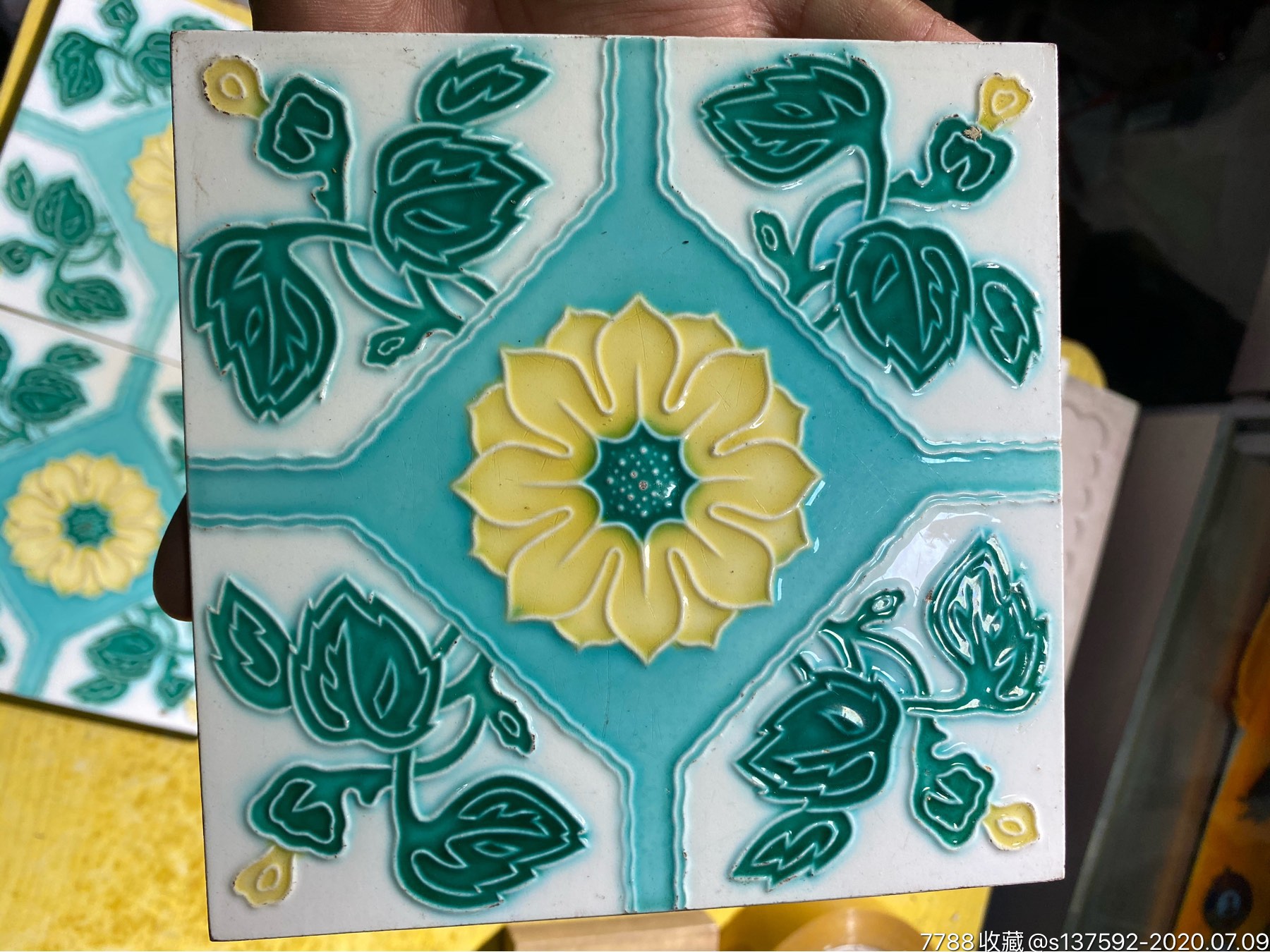 民国半鼓花瓷砖一组5个合售