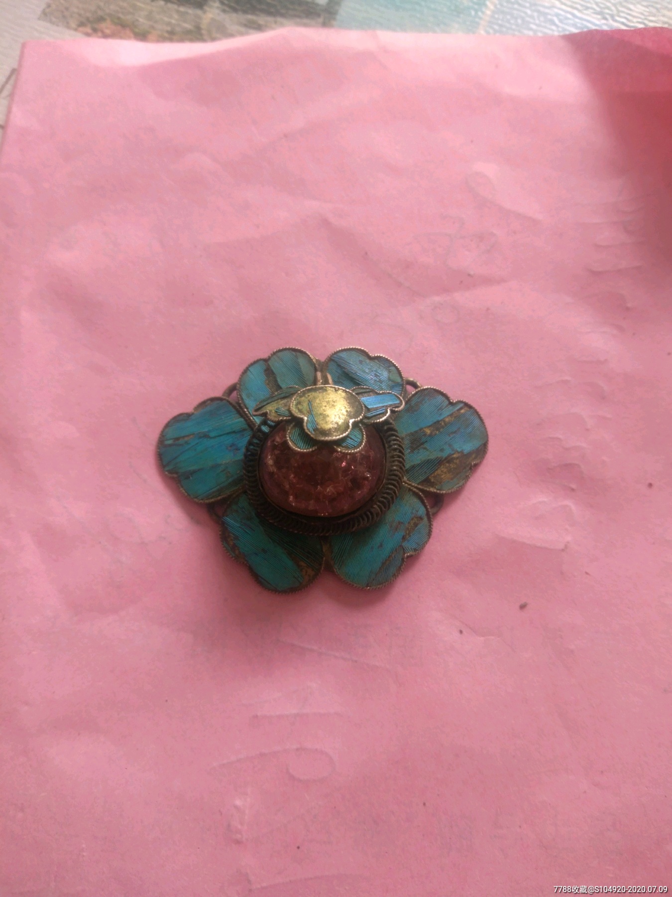 清代点翠银帽花