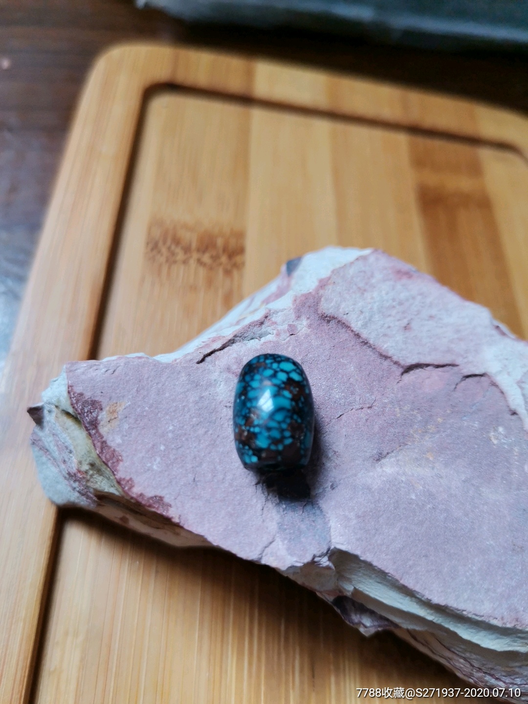 极品完美品清中期云盖寺乌兰花松石桶珠2.2克-绿松石-7788绿松石