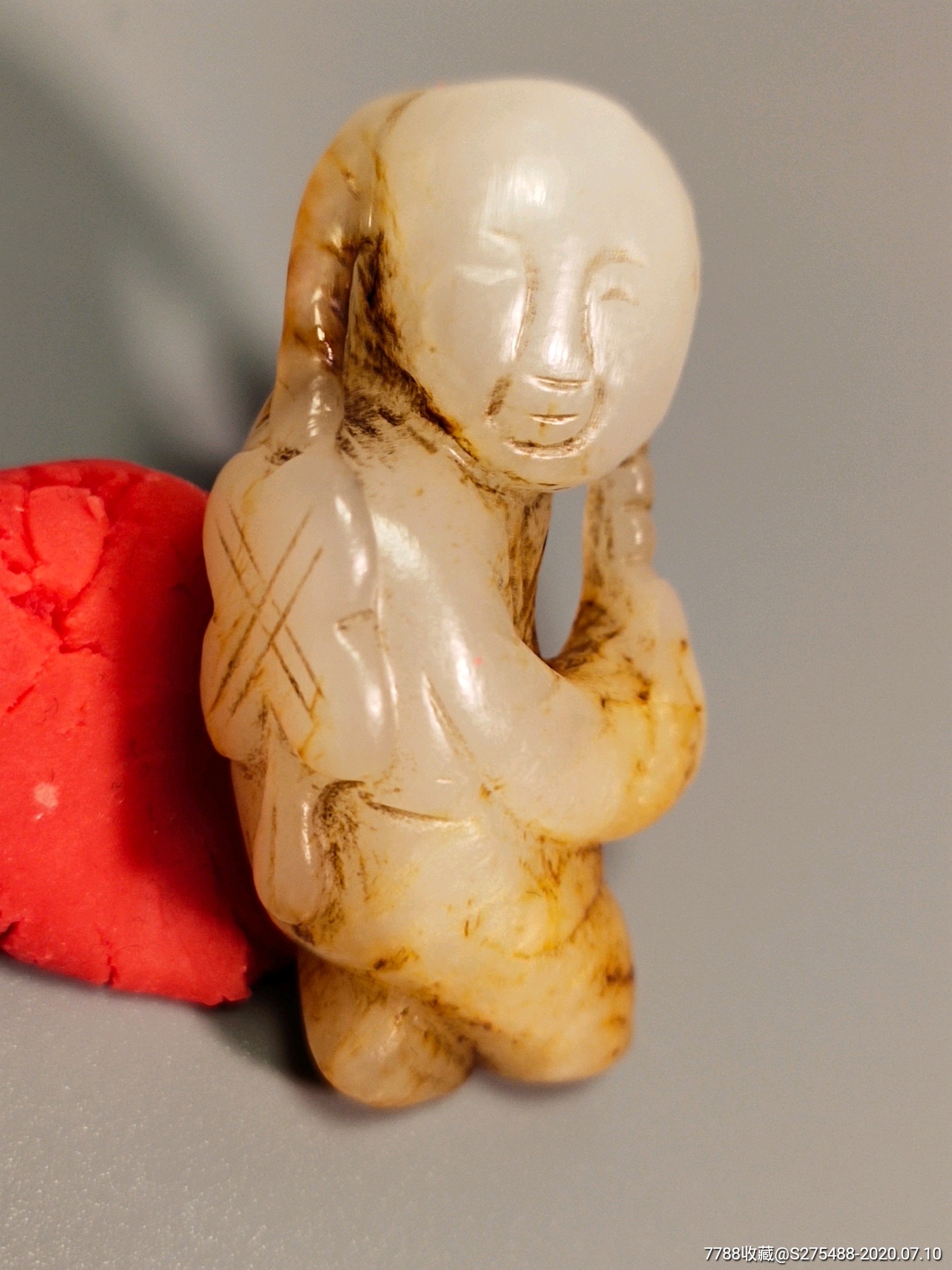 明清玉器清代白玉黄沁童子老玉古玉和田玉老玉件古董老物件