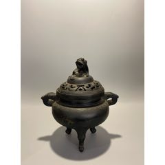 清代双龙耳狮子钮铜熏香炉-铜炉-7788红宝书