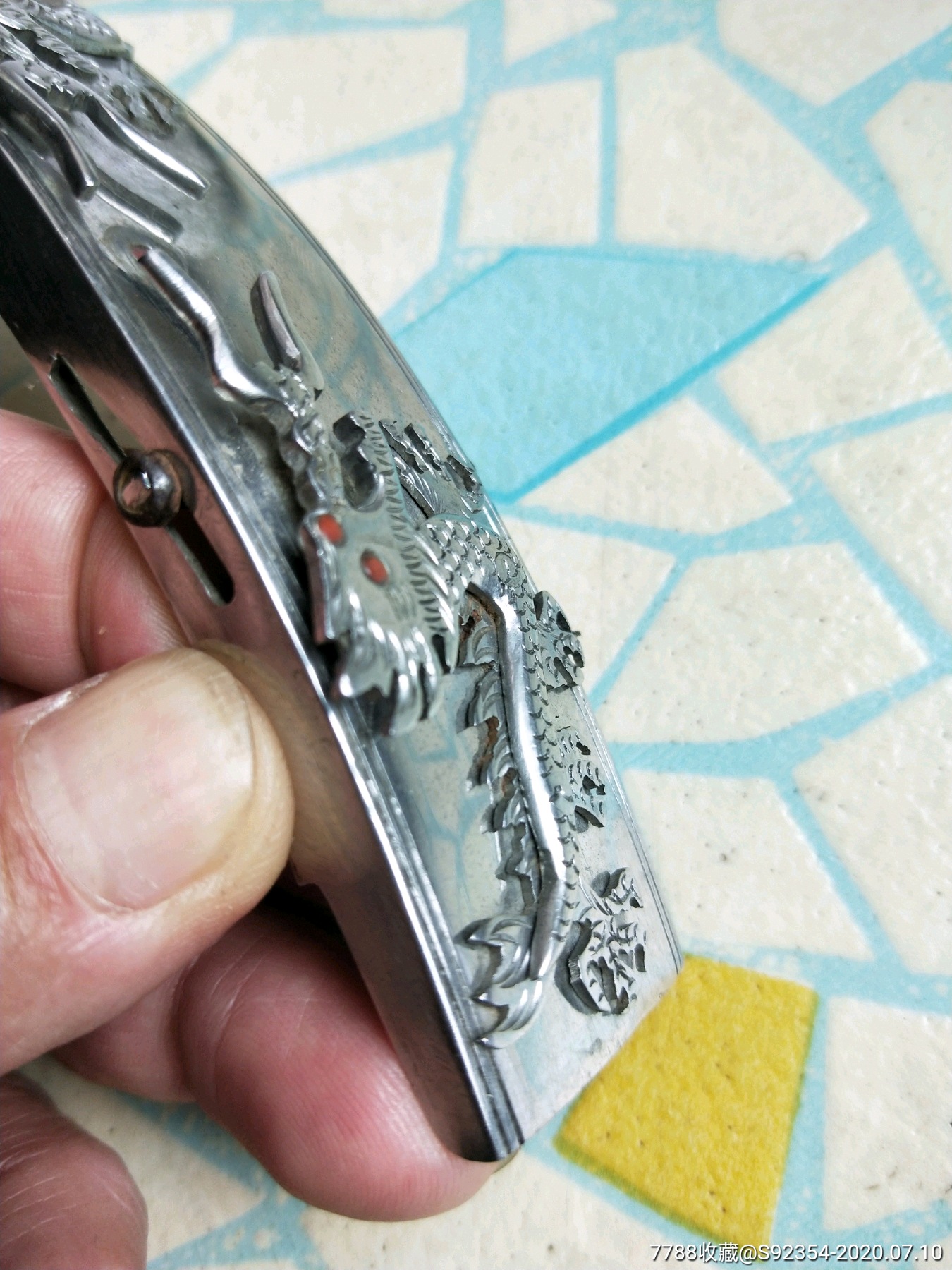 白钢手工雕刻龙,腰带扣