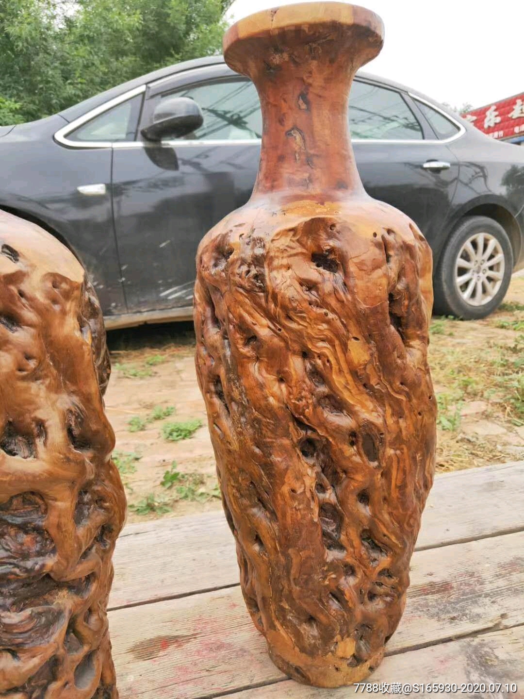 精选蛟龙纹原生,精制花瓶一对,尺寸如图,装饰收藏佳品_其他根雕/木雕