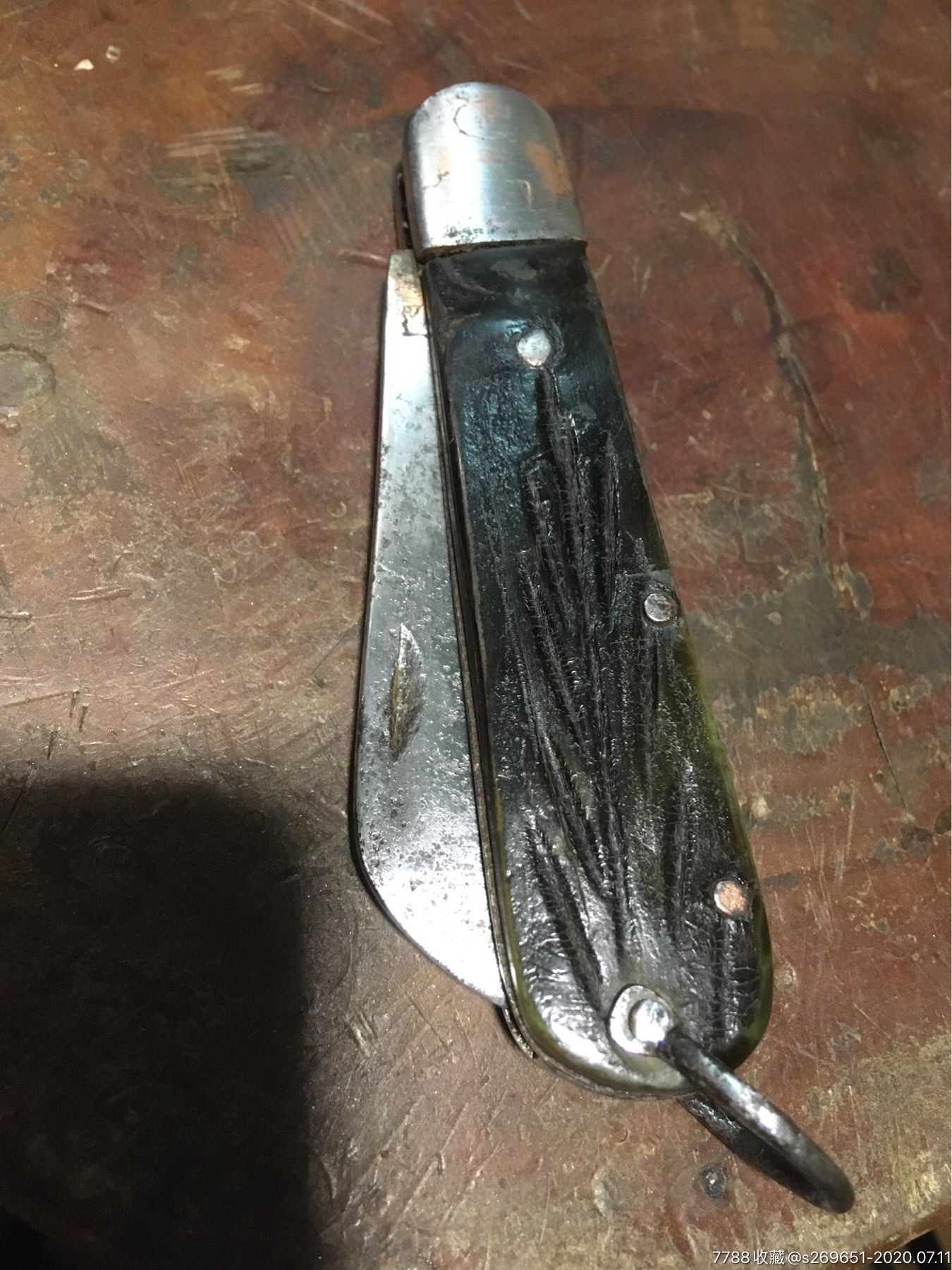 德国手牌电工刀,墨绿色牛角柄,电镀版,极其少见