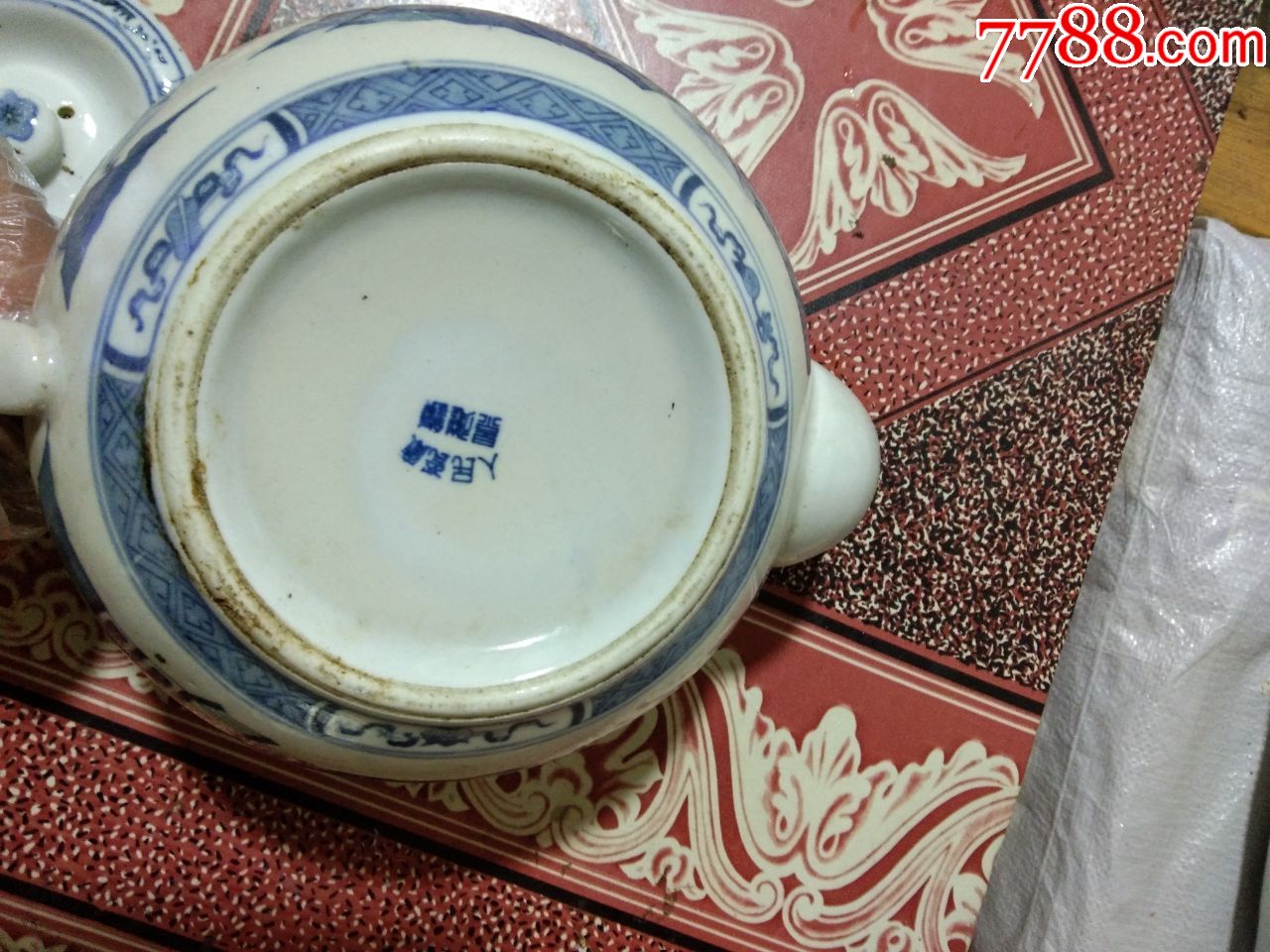 文革瓷器老厂货瓷景德镇人民瓷厂青花楼阁柿果壶茶壶
