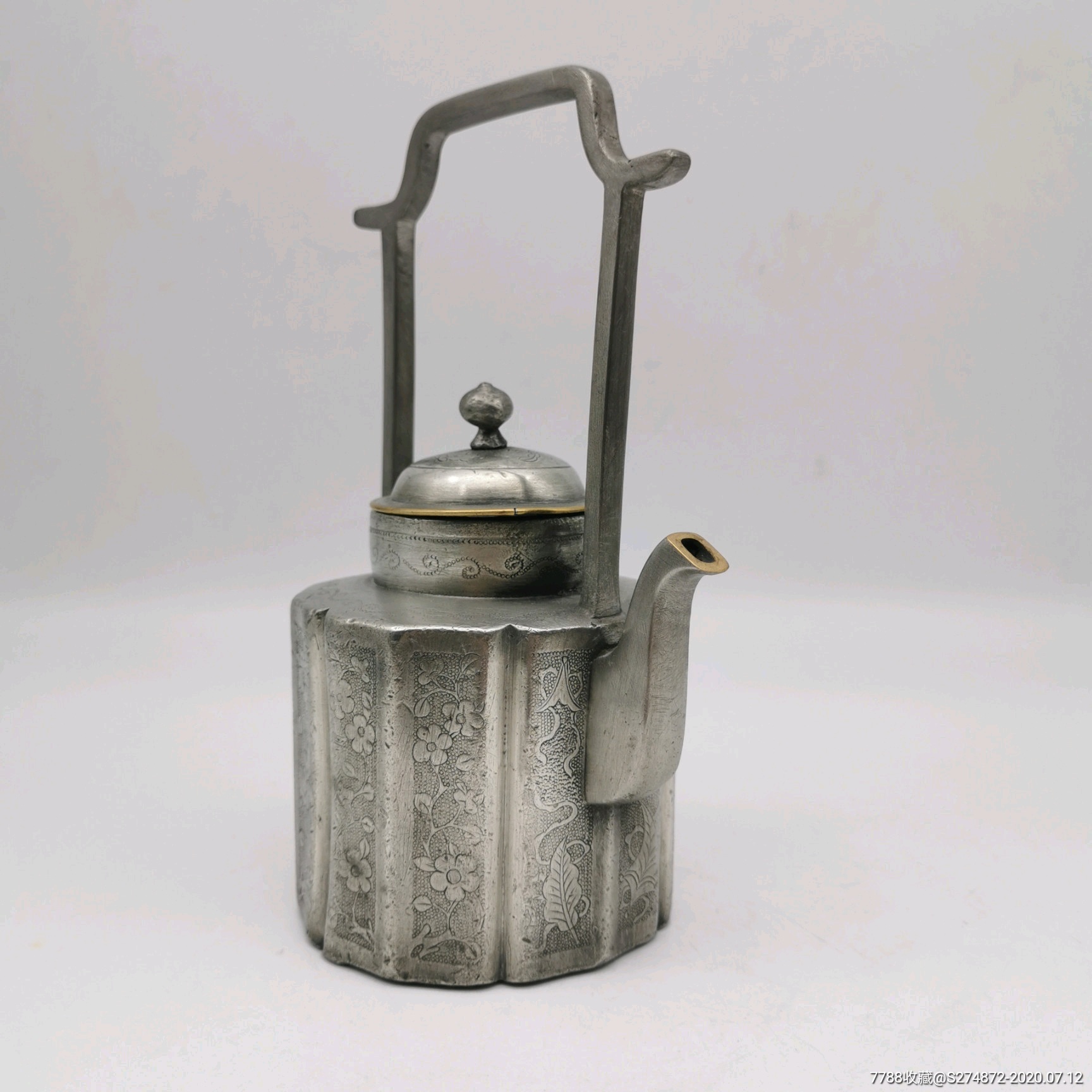 老锡壶满工錾刻锡酒壶白锡茶壶提梁壶,锡壶/锡器_第3张_7788锡器收藏