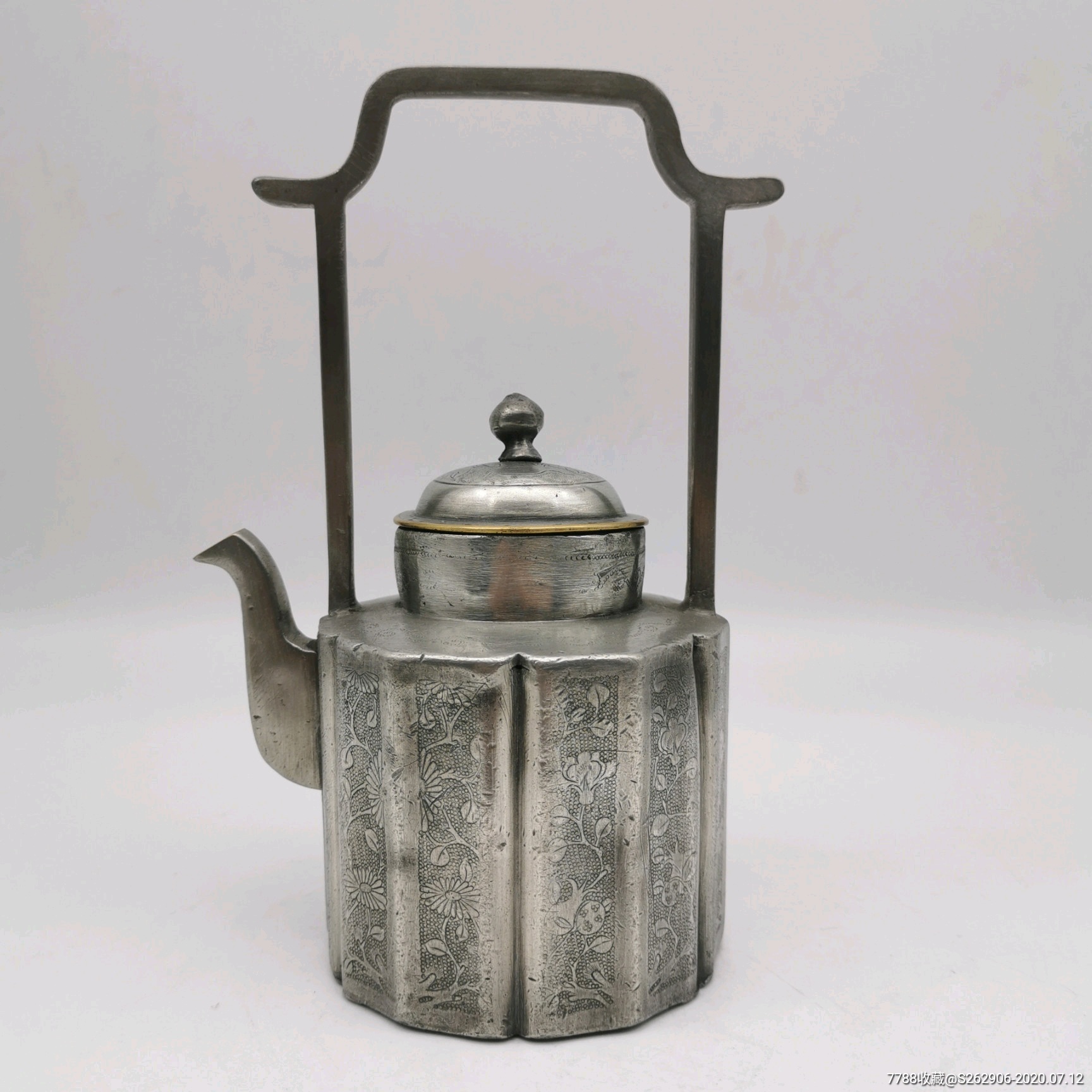 老锡壶满工錾刻锡酒壶白锡茶壶提梁壶