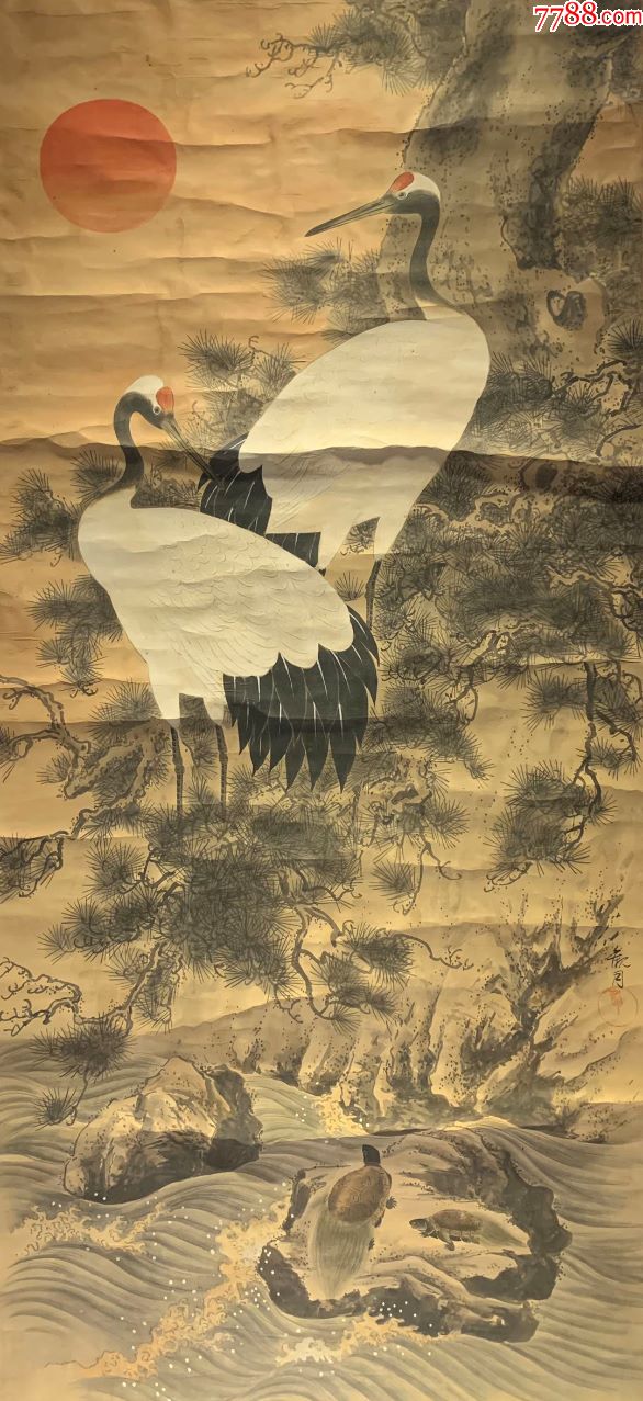 清末龟鹤图包邮民国清代老字画浮世绘日本春茶室书房2186