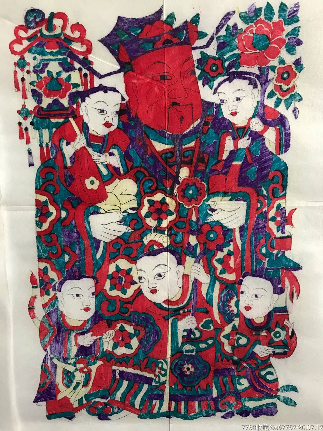 山东杨家埠木版年画(五子登科门神)一对