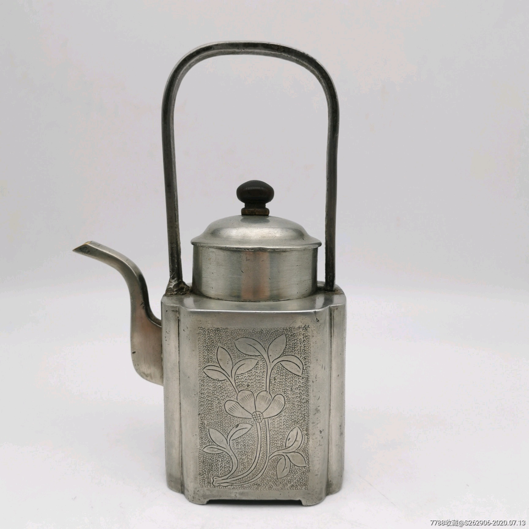 锡壶白锡茶壶锡酒壶满工錾刻珍珠底提量壶带底款