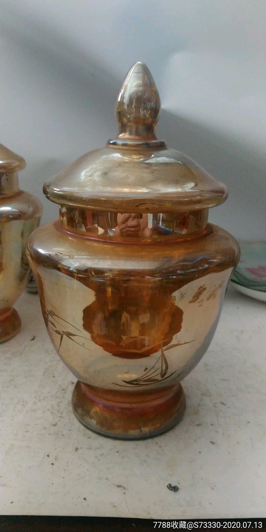 民俗老物件怀旧陈列80年代左右烫金玻璃茶叶罐