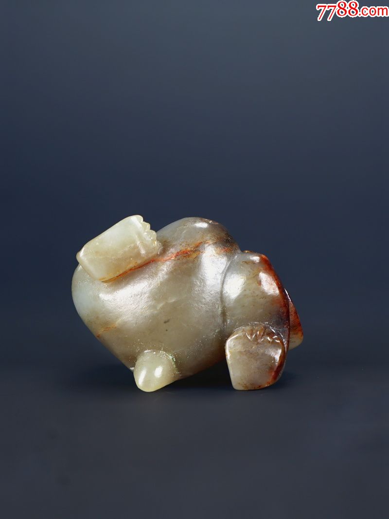 旧藏老和田玉青白籽料圆雕镂雕玉熊汉熊挂件把件古玉老玉收藏古玩