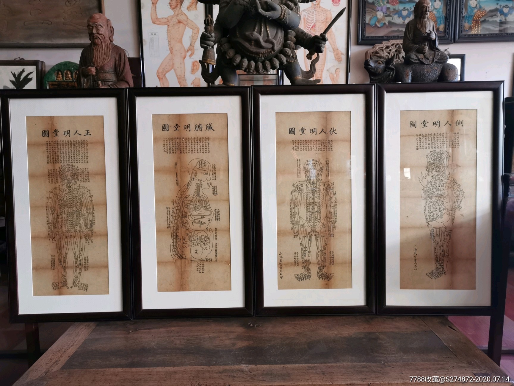 民国中医正人明堂图上海天宝书局石印四幅针灸挂图中医文化收藏