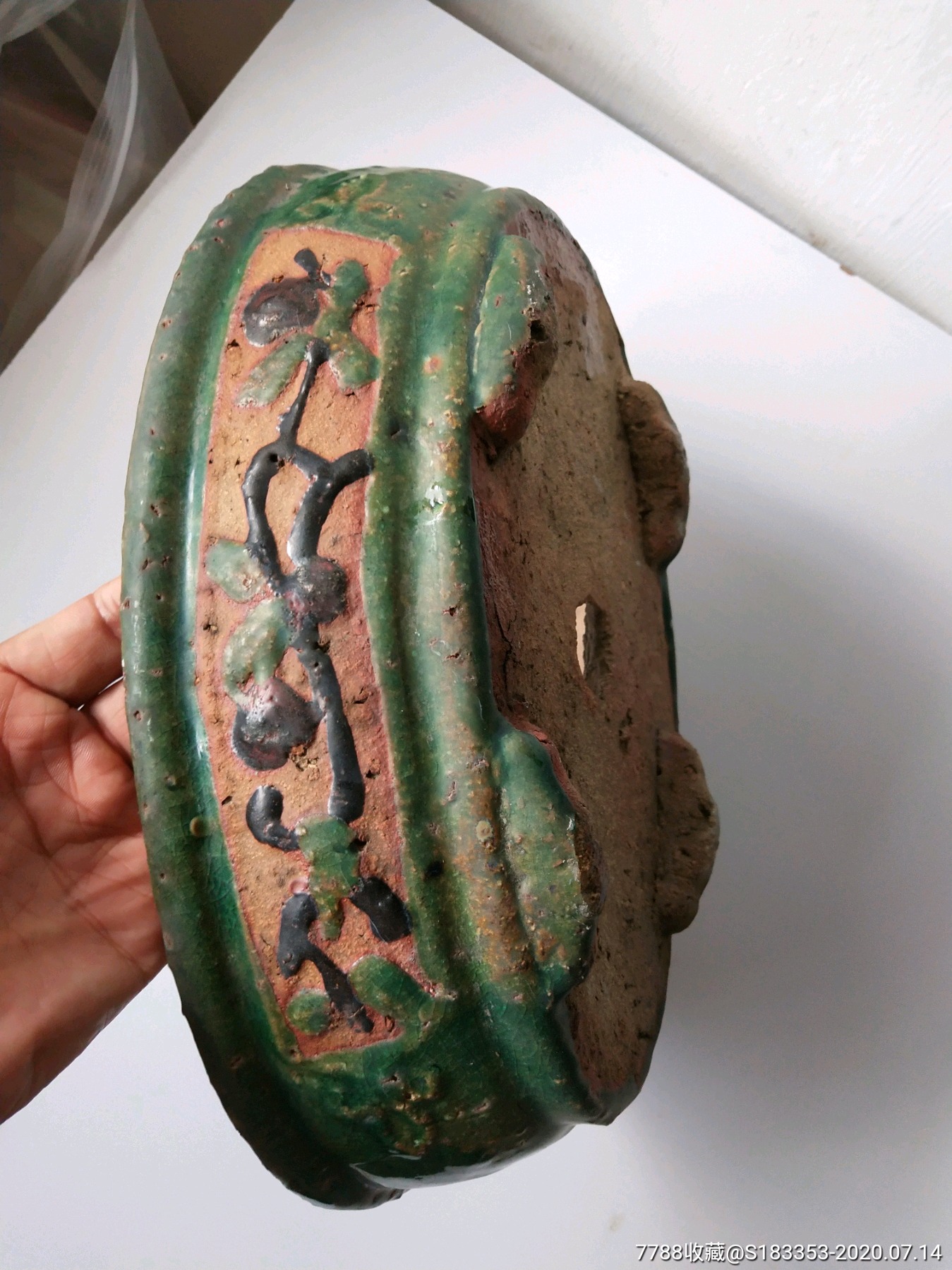 绿釉老花盆【完整全品】