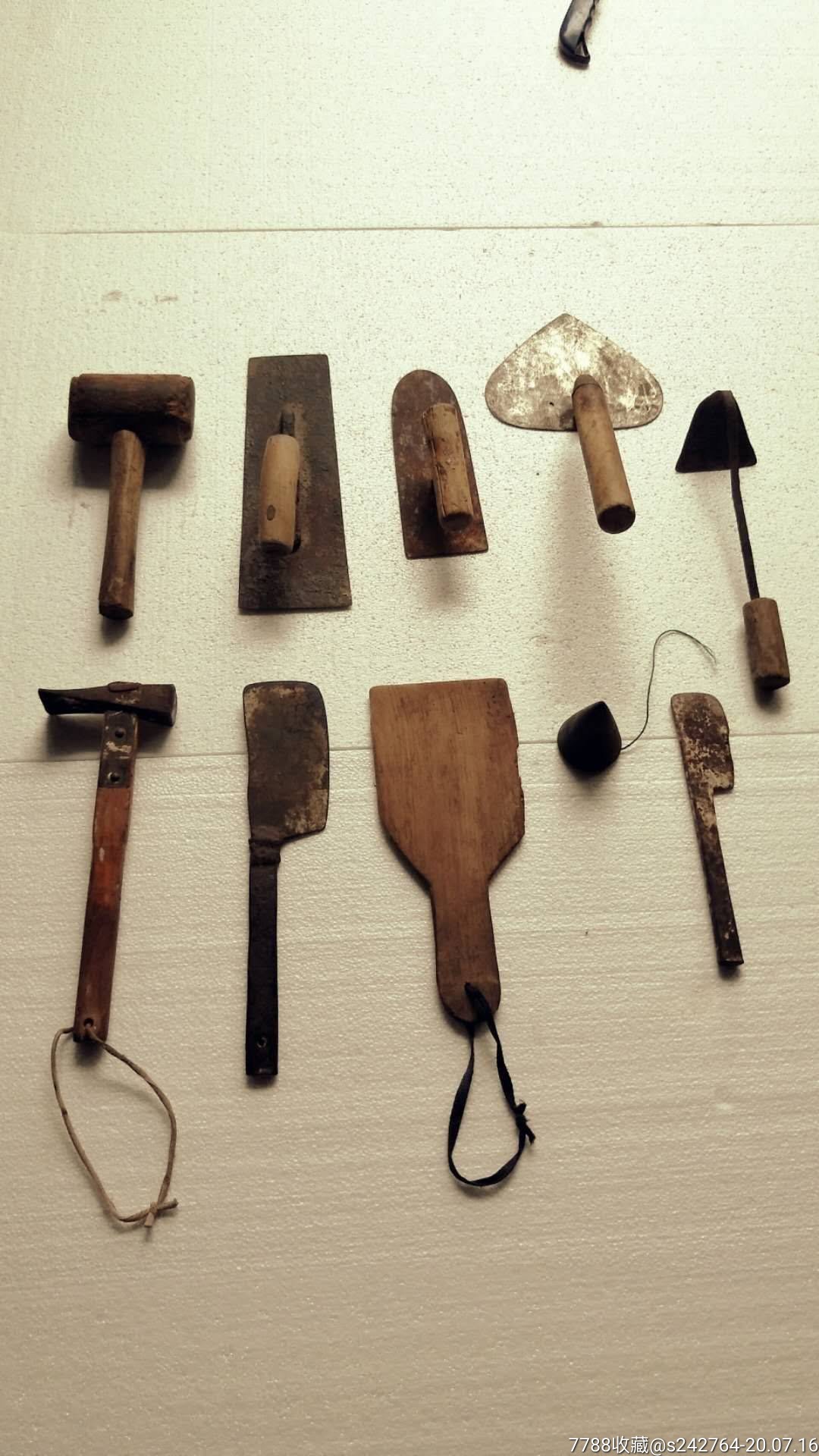 民俗精品瓦匠工具一套十件全品包老能使用影视道具装饰佳品680元不