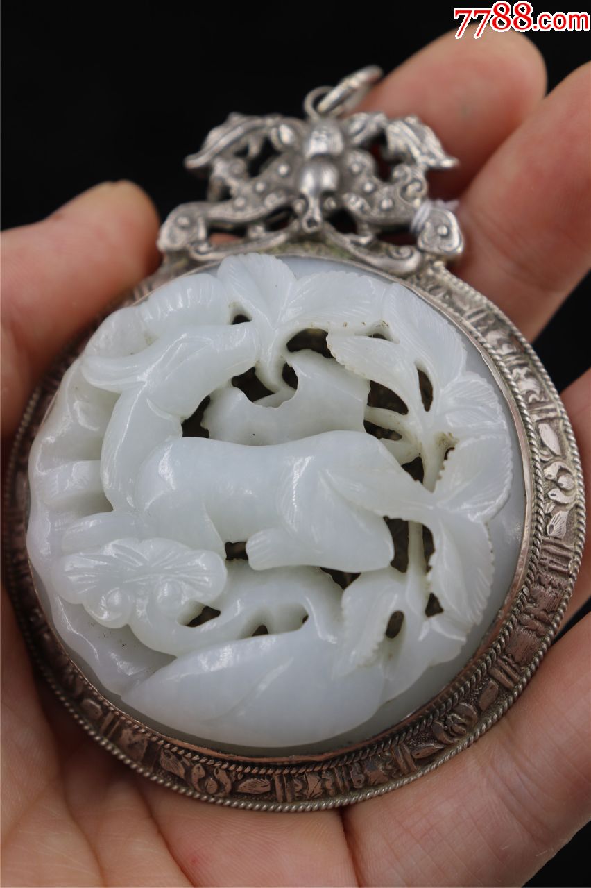 和田纯手工银包玉鹿纹挂坠