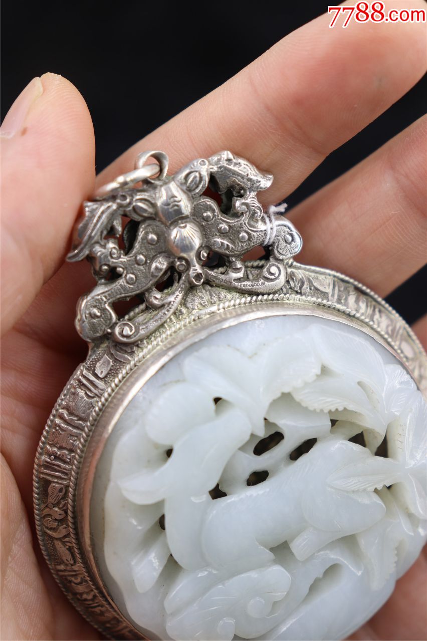 和田纯手工银包玉鹿纹挂坠