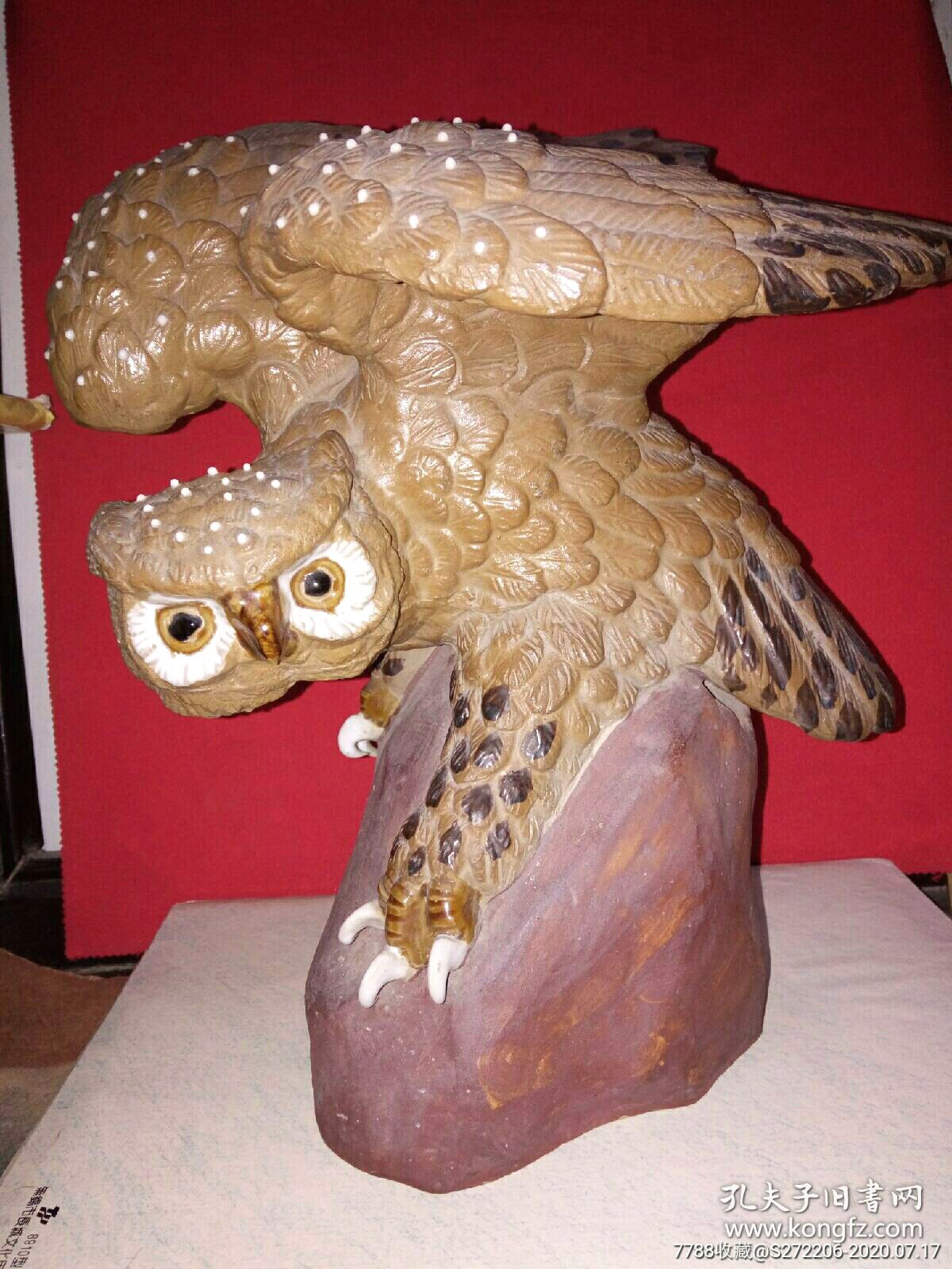 老石湾陶瓷名家手工精制陶艺原作品雄风猫头鹰